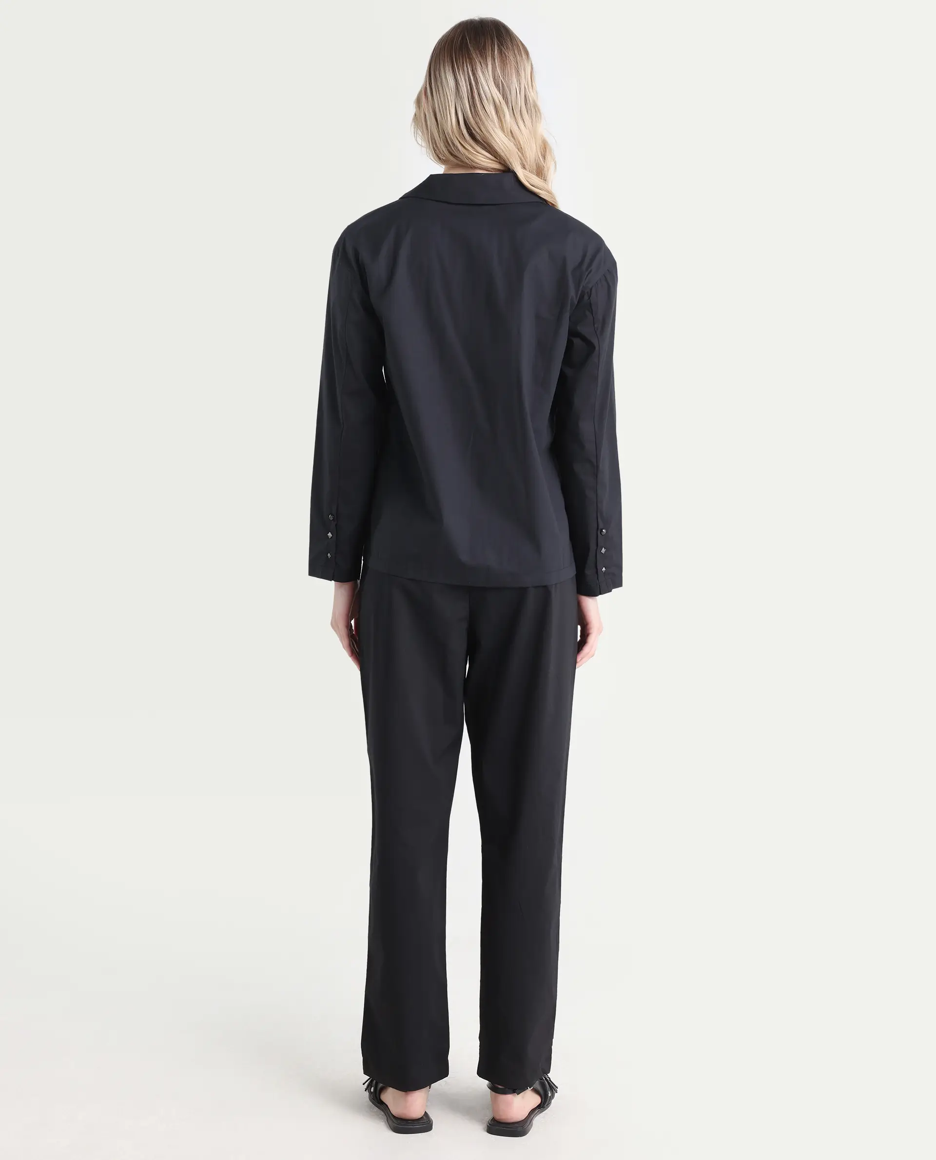 Rareism Women's Juven Black Polyester Blend Plain Ankle Length Tapered Trouser - Image 7