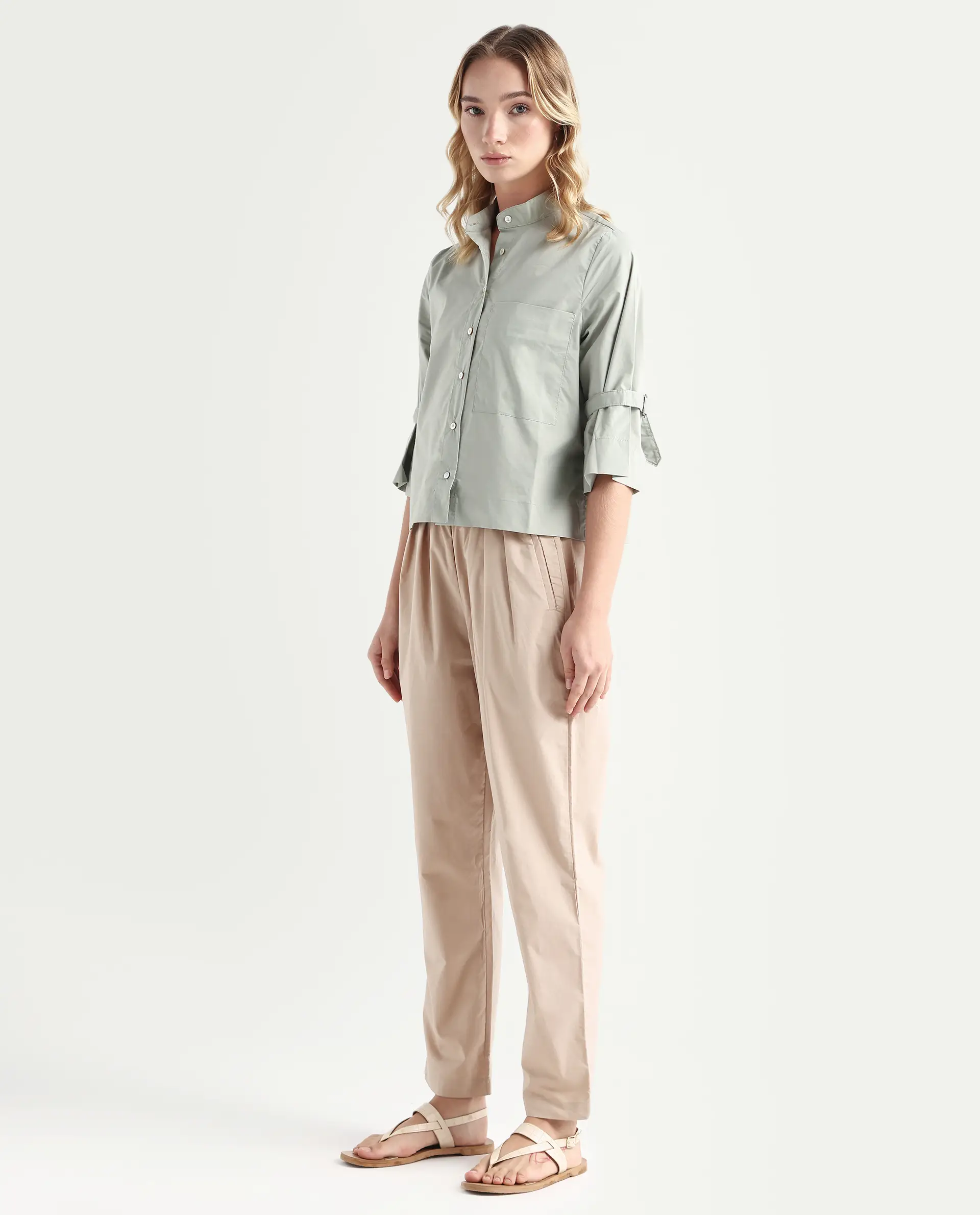 Rareism Women's Juven Beige Polyester Blend Plain Ankle Length Tapered Trouser - Image 5