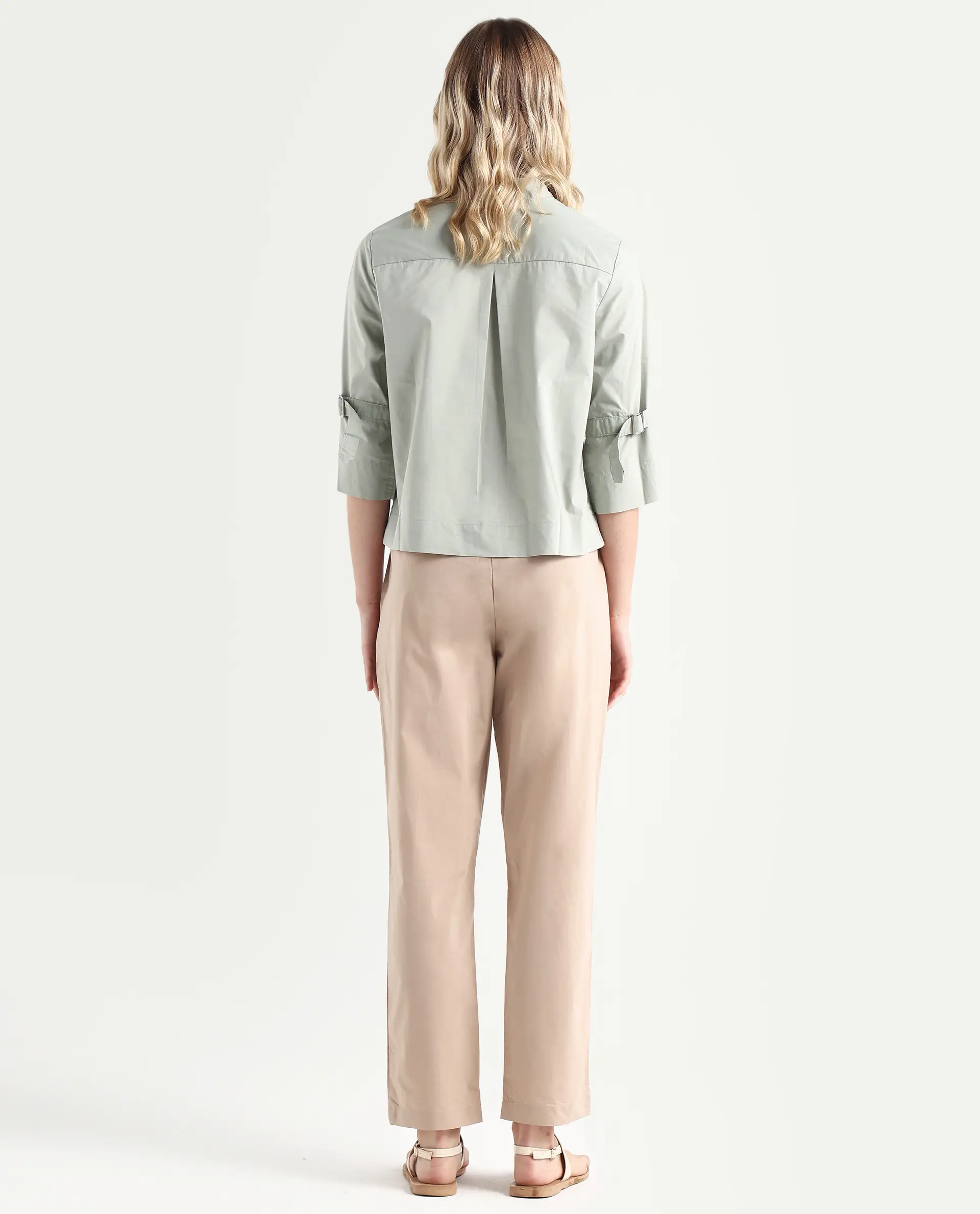 Rareism Women's Juven Beige Polyester Blend Plain Ankle Length Tapered Trouser - Image 7