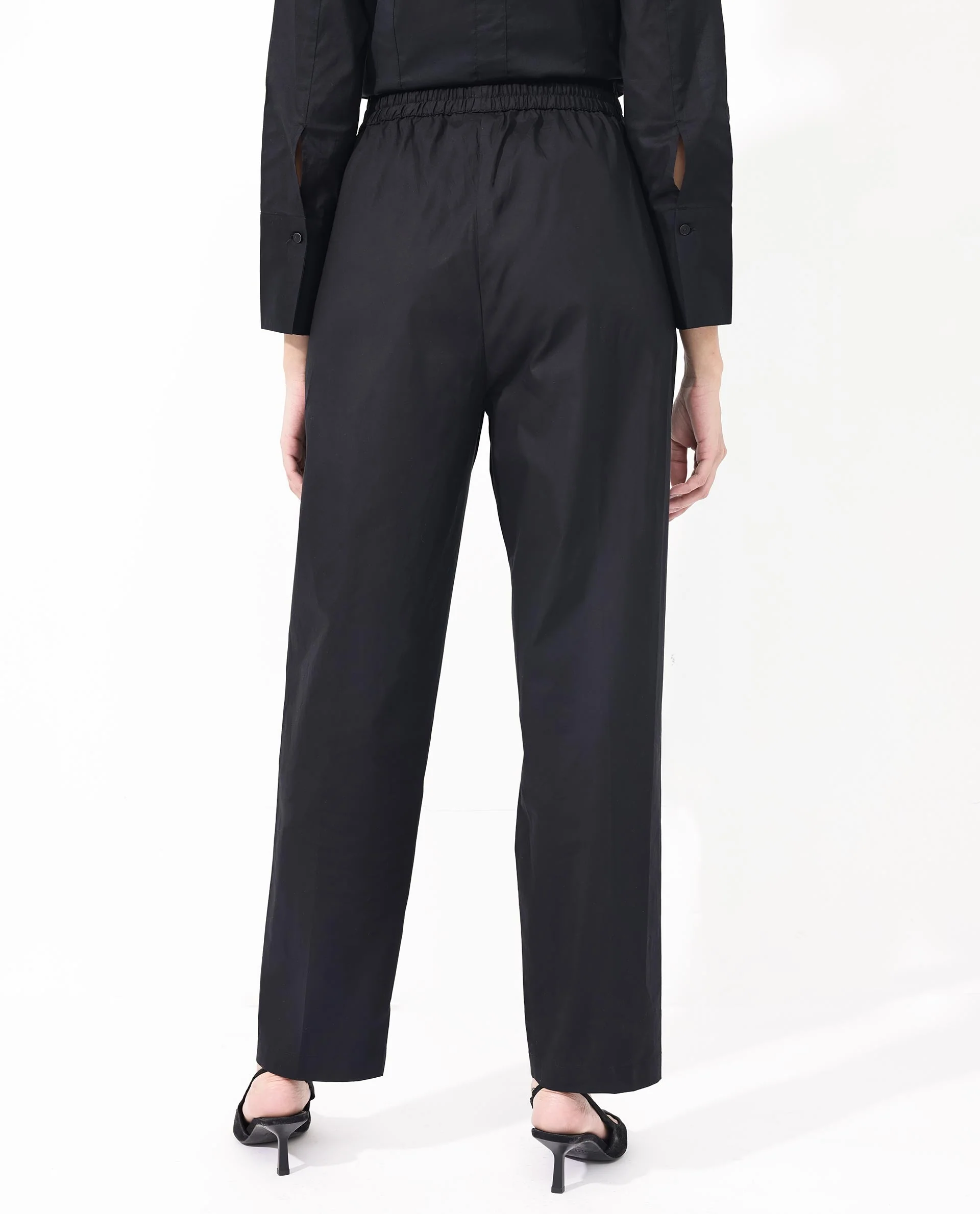 Rareism Women's Juven Black Cotton Plain Ankle Length Tapered Trouser - Image 9