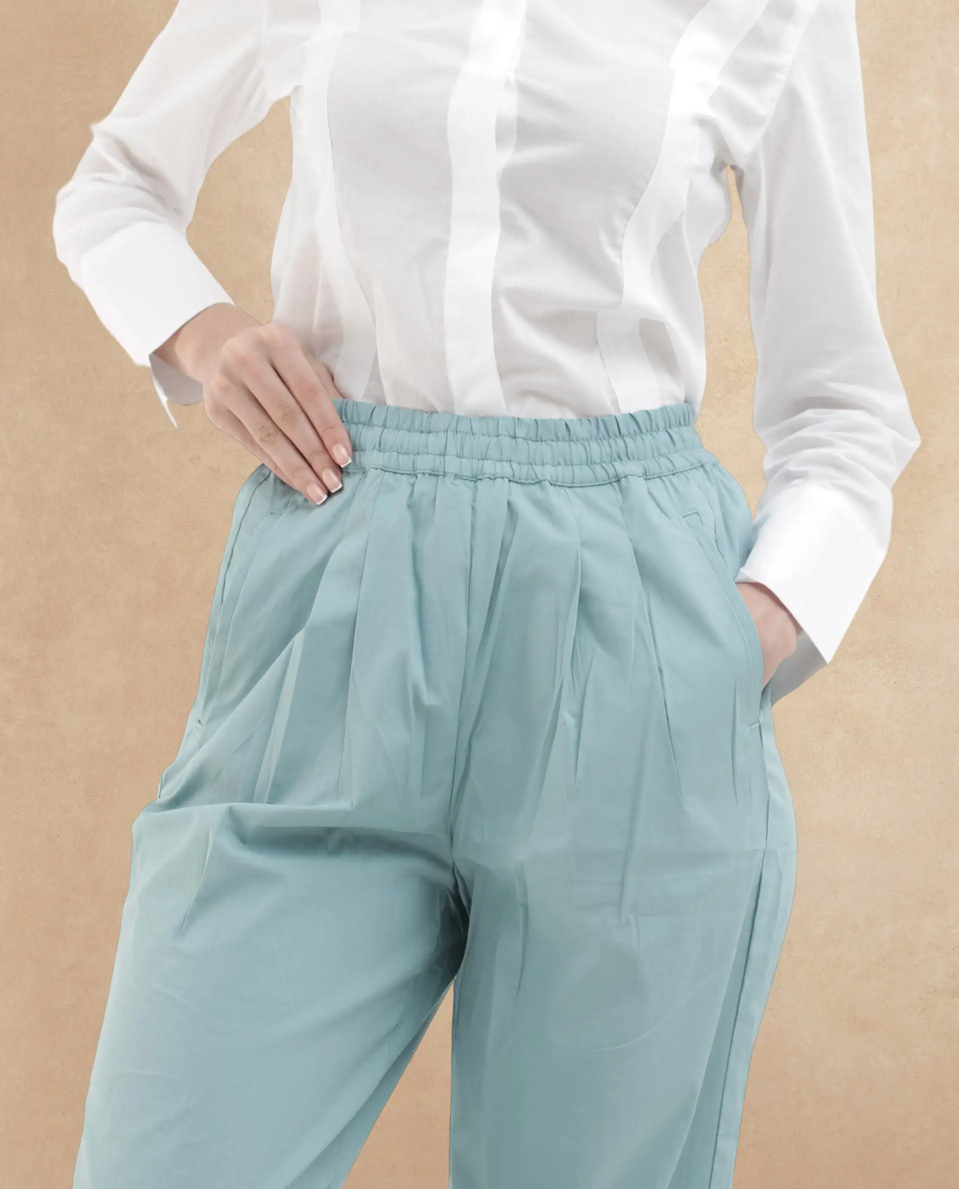 Rareism Women's Juven Dark Blue Cotton Plain Ankle Length Tapered Trouser - Image 2