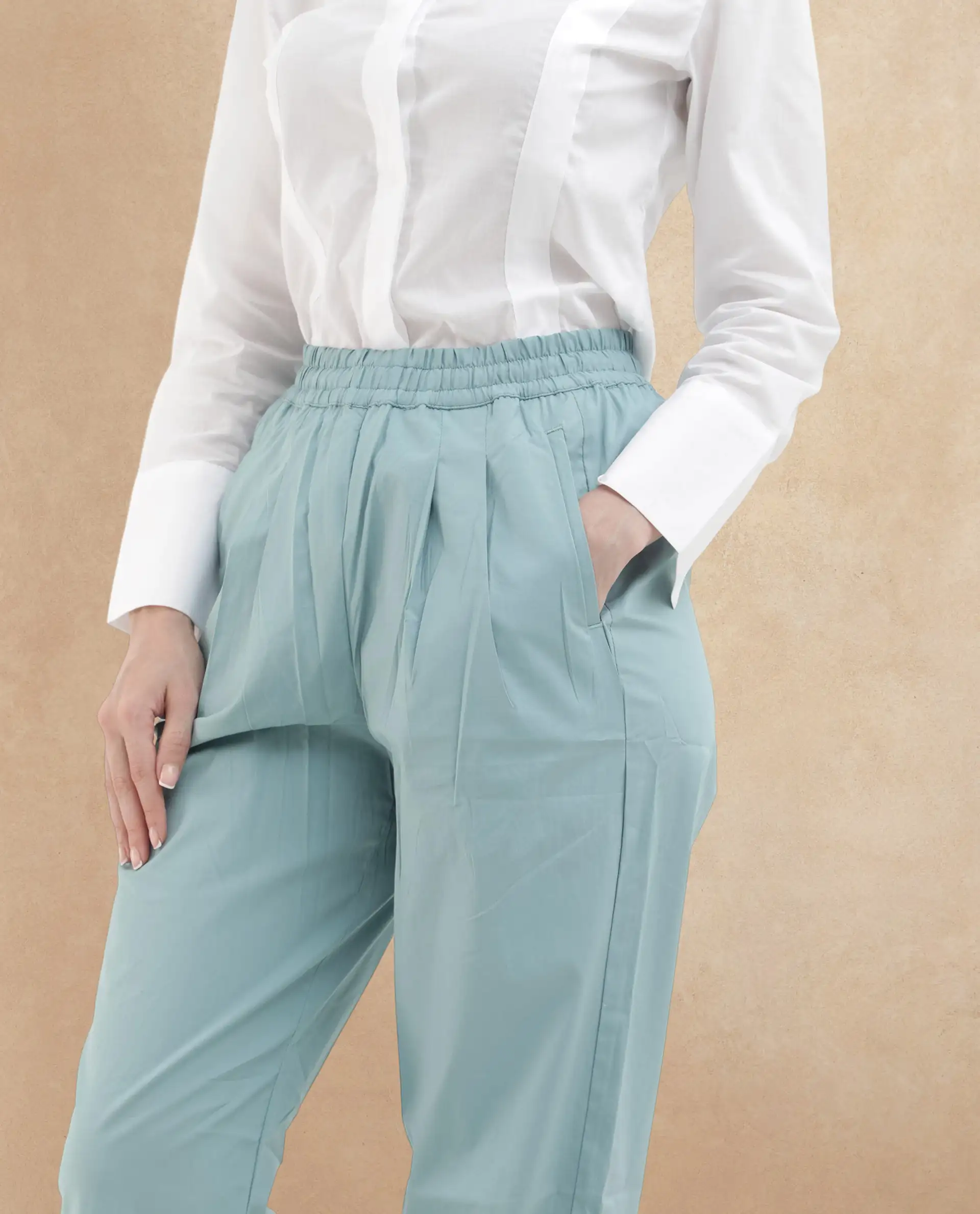 Rareism Women's Juven Dark Blue Cotton Plain Ankle Length Tapered Trouser - Image 4