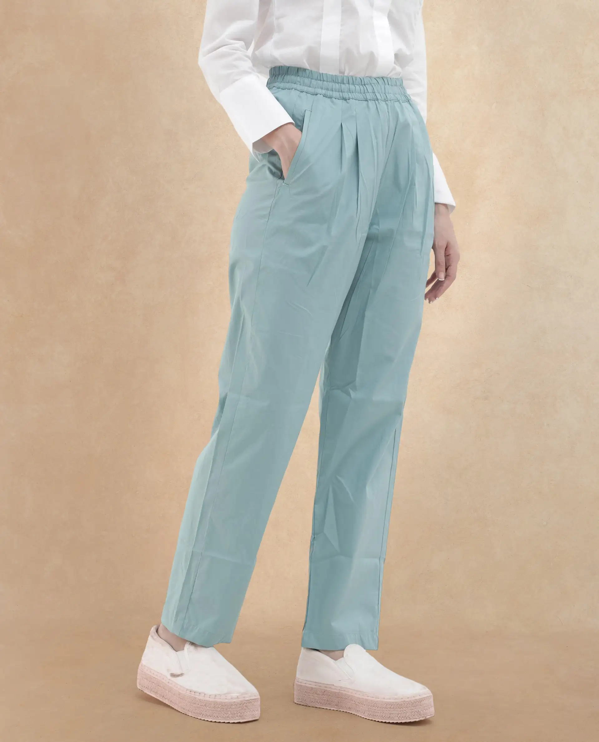Rareism Women's Juven Dark Blue Cotton Plain Ankle Length Tapered Trouser - Image 5