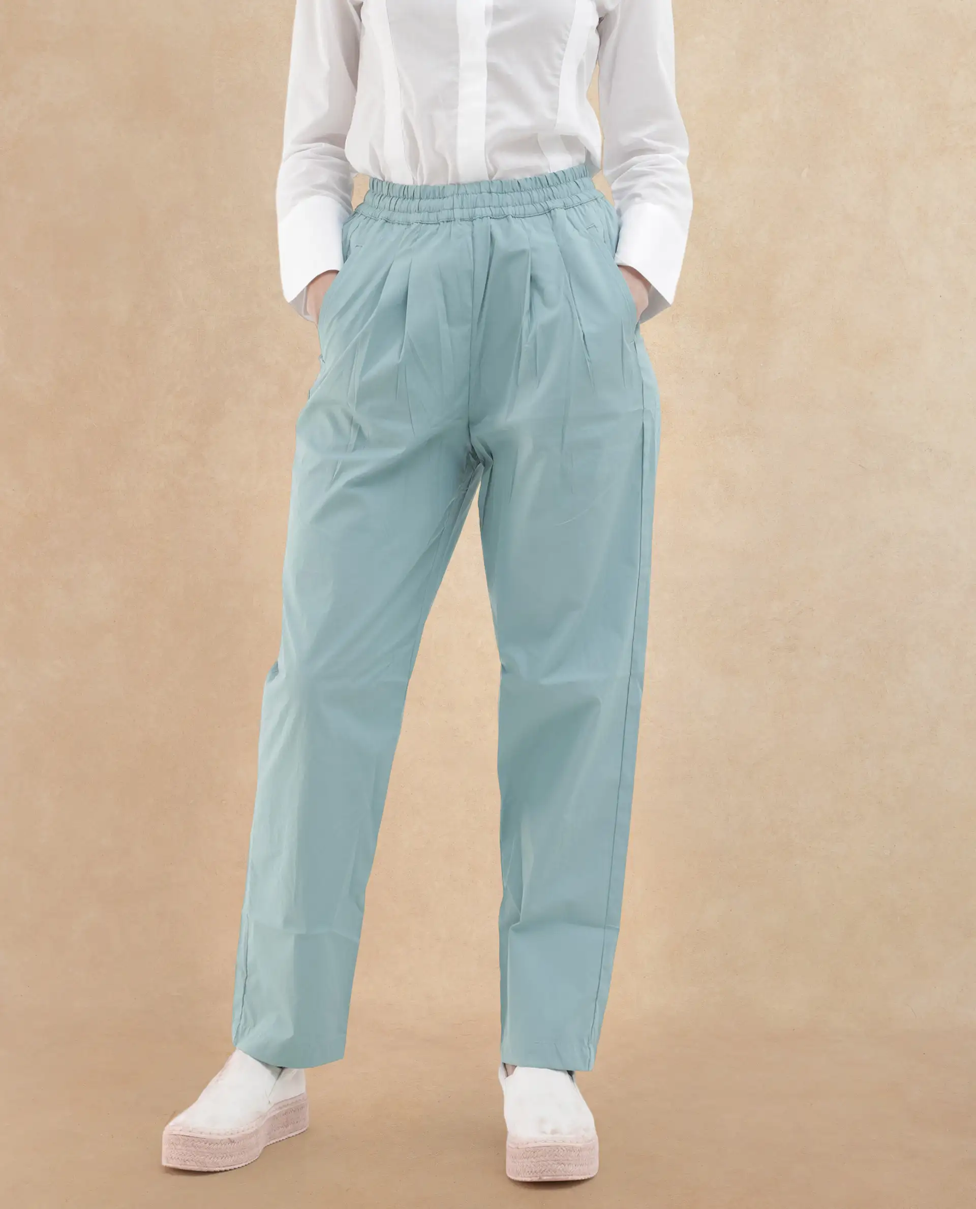 Rareism Women's Juven Dark Blue Cotton Plain Ankle Length Tapered Trouser - Image 7