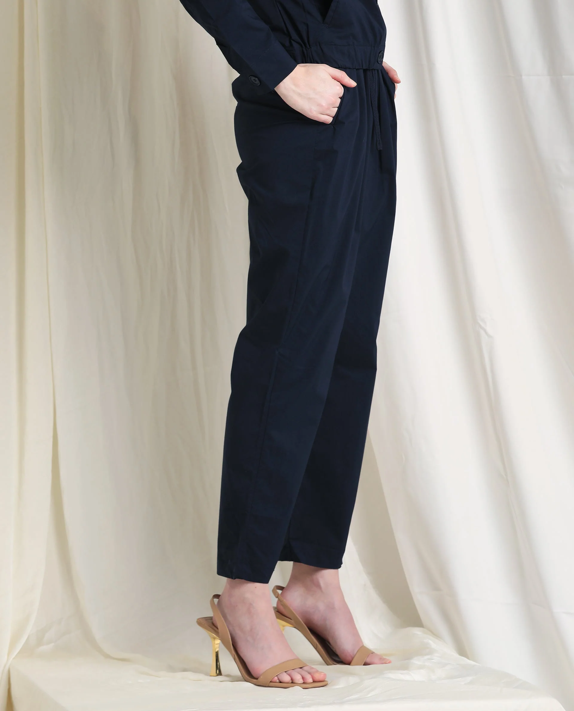 Rareism Women's Juven Navy Polyester Blend Plain Ankle Length Tapered Trouser - Image 6