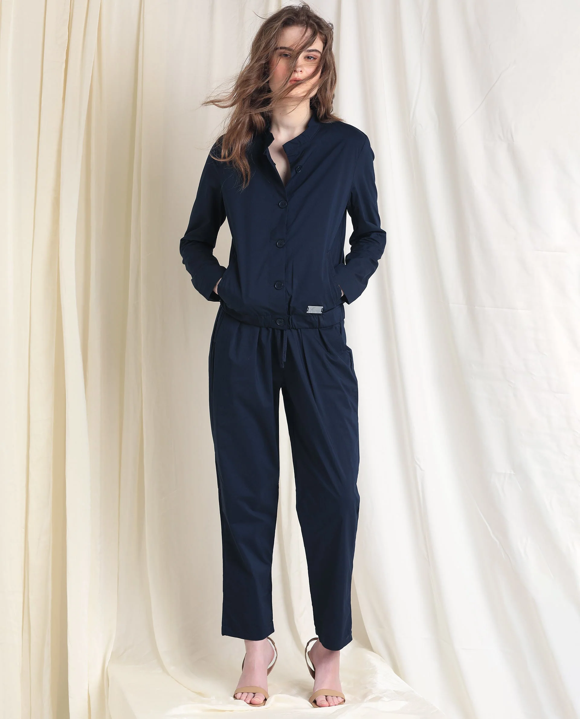 Rareism Women's Juven Navy Polyester Blend Plain Ankle Length Tapered Trouser - Image 7