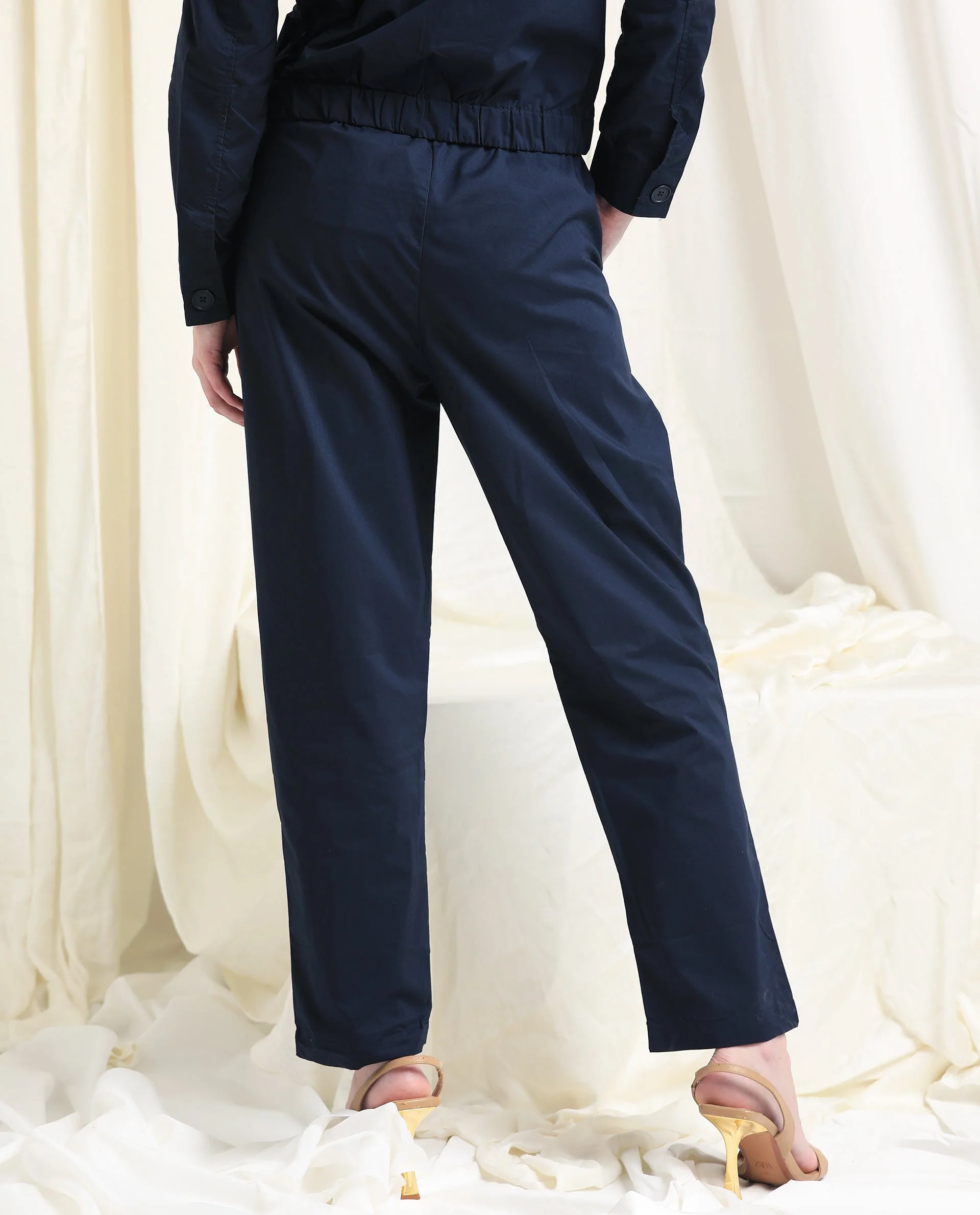 Rareism Women's Juven Navy Polyester Blend Plain Ankle Length Tapered Trouser - Image 8