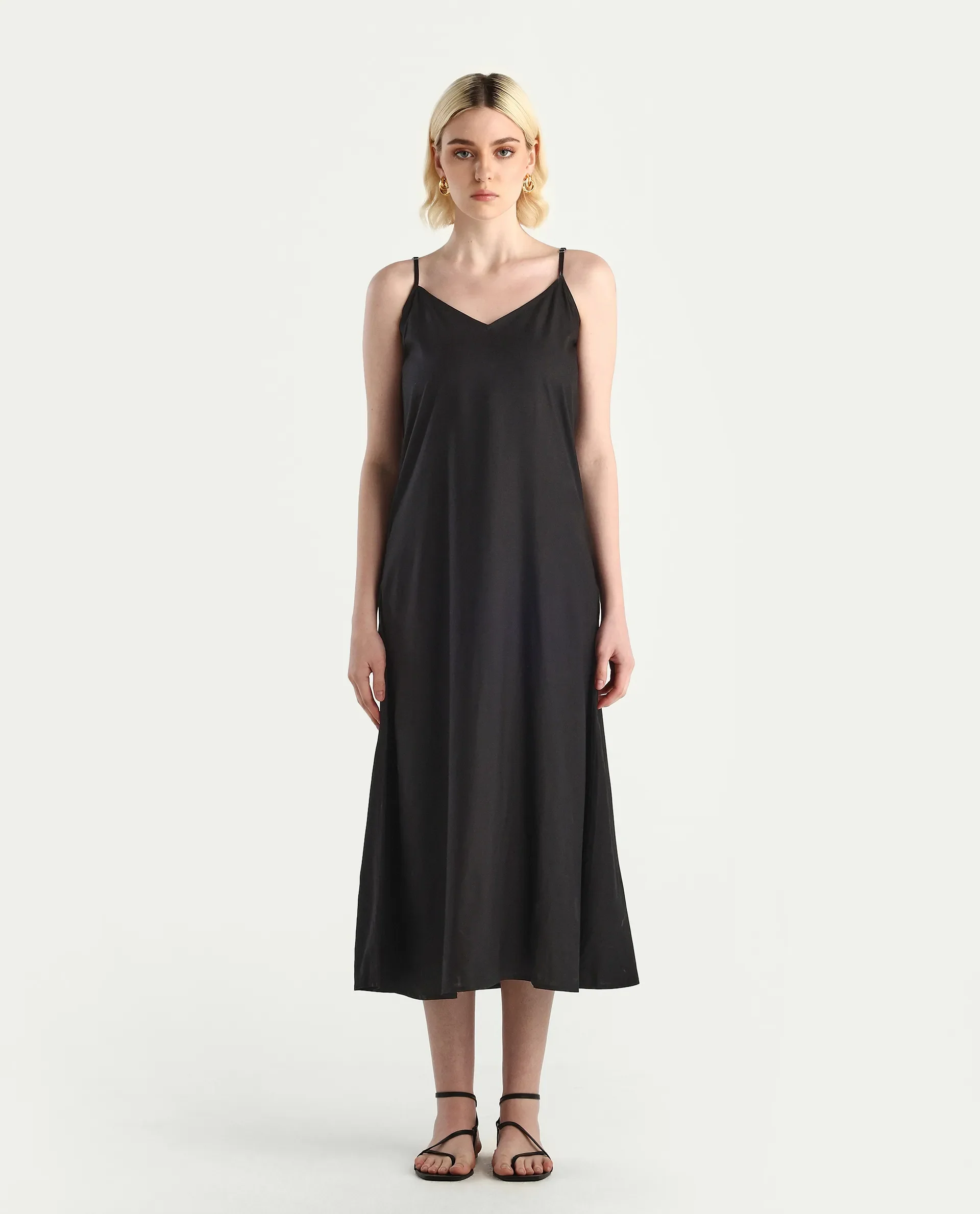 Rareism Women's Jux Black Viscose Full Sleeve Spread Collar Fit And Flare Dress - Image 3