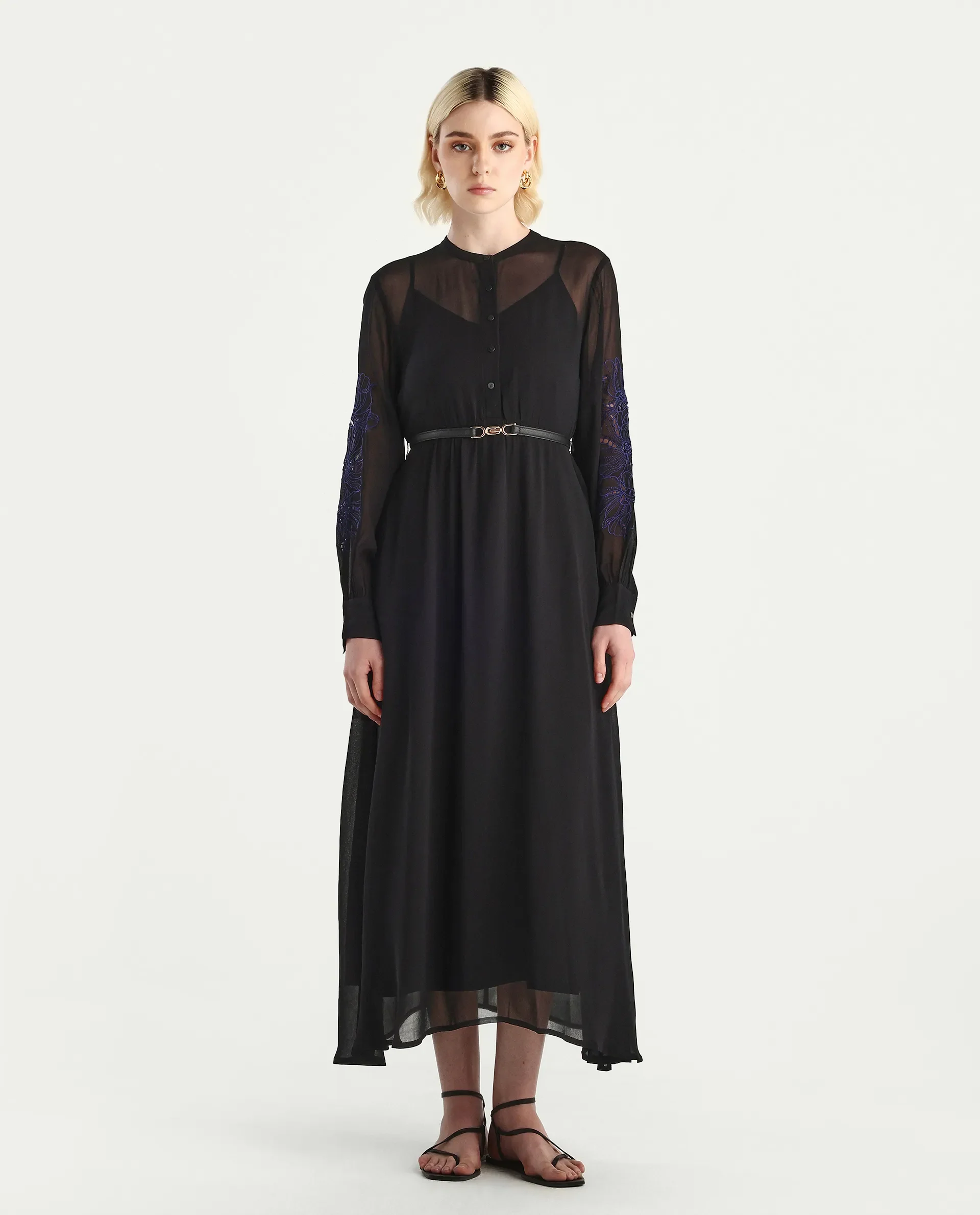 Rareism Women's Jux Black Viscose Full Sleeve Spread Collar Fit And Flare Dress - Image 4