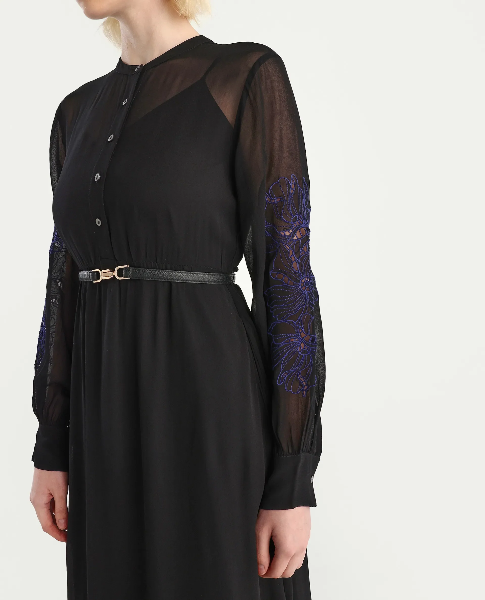 Rareism Women's Jux Black Viscose Full Sleeve Spread Collar Fit And Flare Dress - Image 5