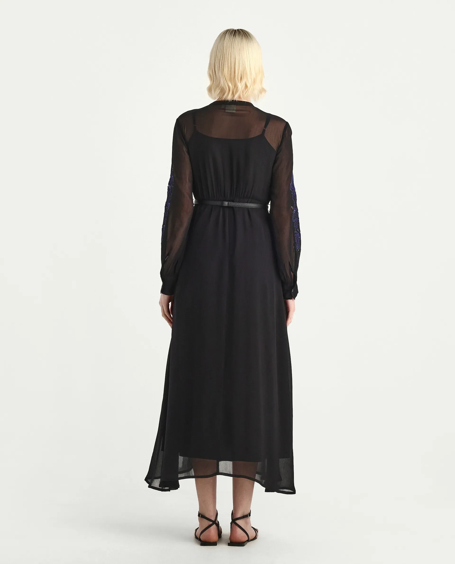 Rareism Women's Jux Black Viscose Full Sleeve Spread Collar Fit And Flare Dress - Image 8
