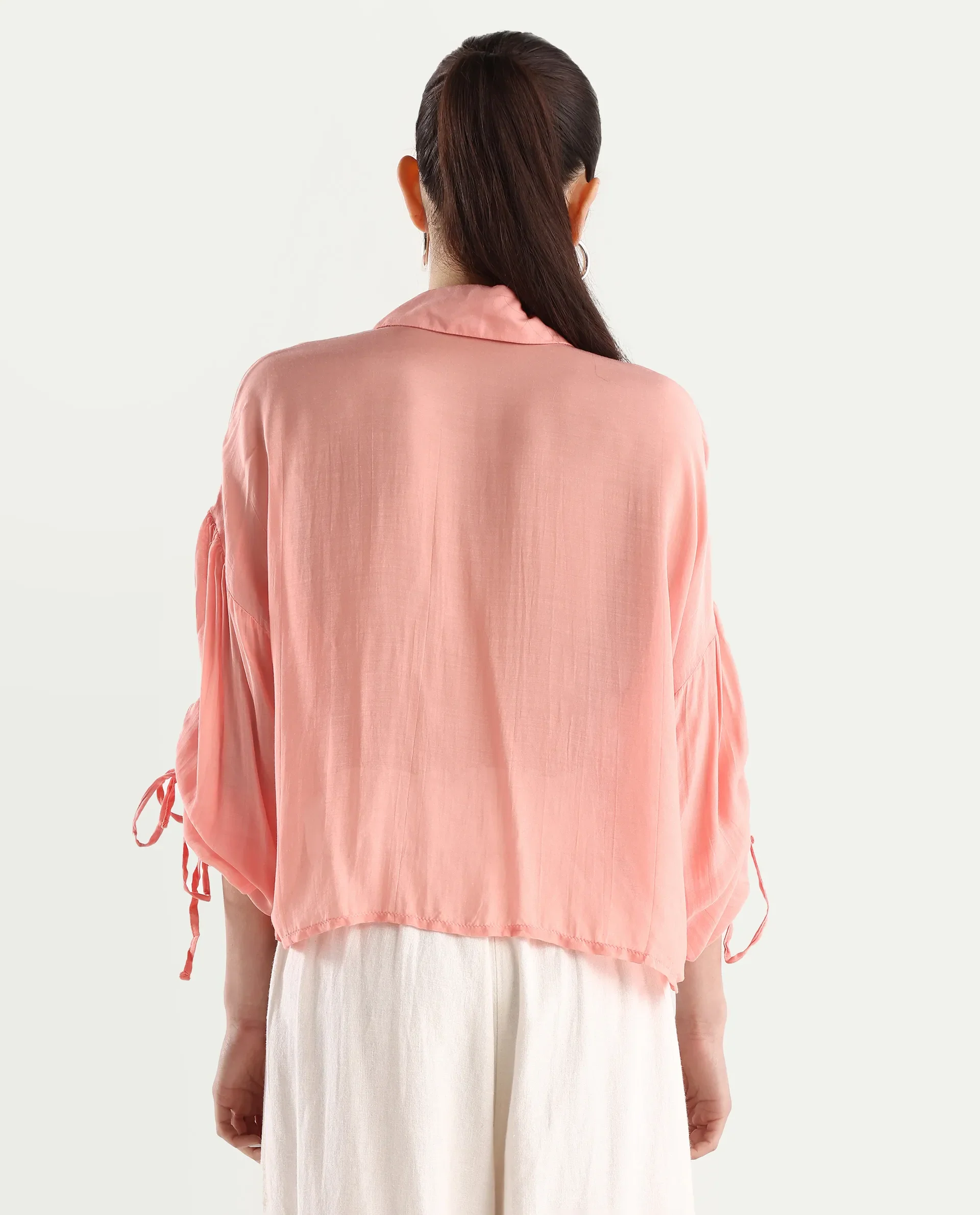 Rareism Women's Jux Pastel Pink Polyester Blend Drop Collar Plain Cuffed Sleeve Regular Fit Top - Image 7