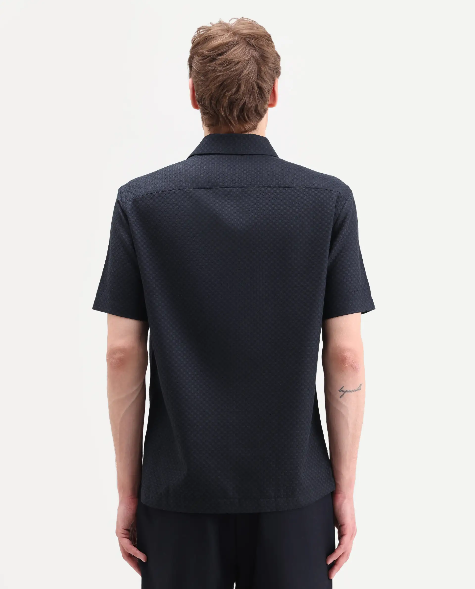 Rare Rabbit Men's Juxe-26-Ss Dark Navy Cotton Fabric Half Sleeve Spread Collar Button Regular Textured Shirt - Image 7