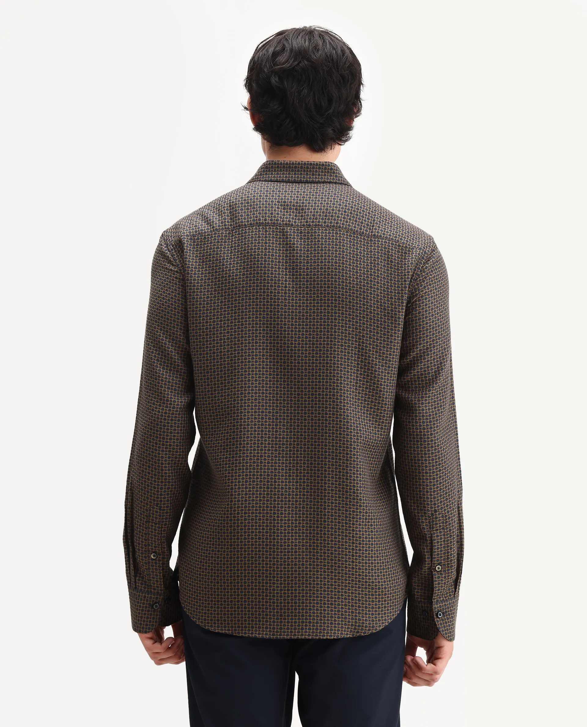 Rare Rabbit Men's Juxe Brown Cotton Fabric Spread Collar Regular Fit Geometric Print Shirt - Image 7