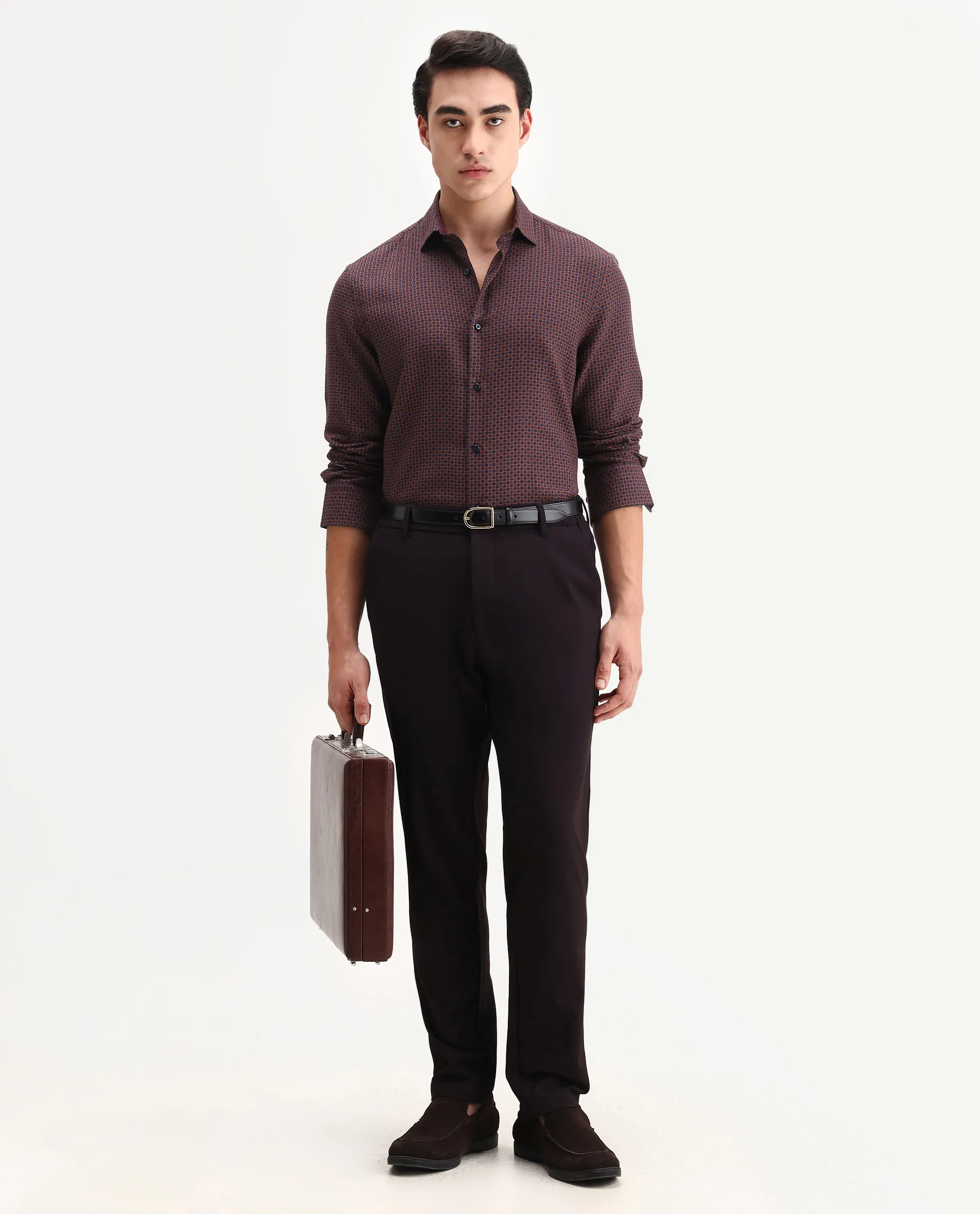 Rare Rabbit Men's Juxe Dark Red Cotton Fabric Spread Collar Regular Fit Geometric Print Shirt - Image 2