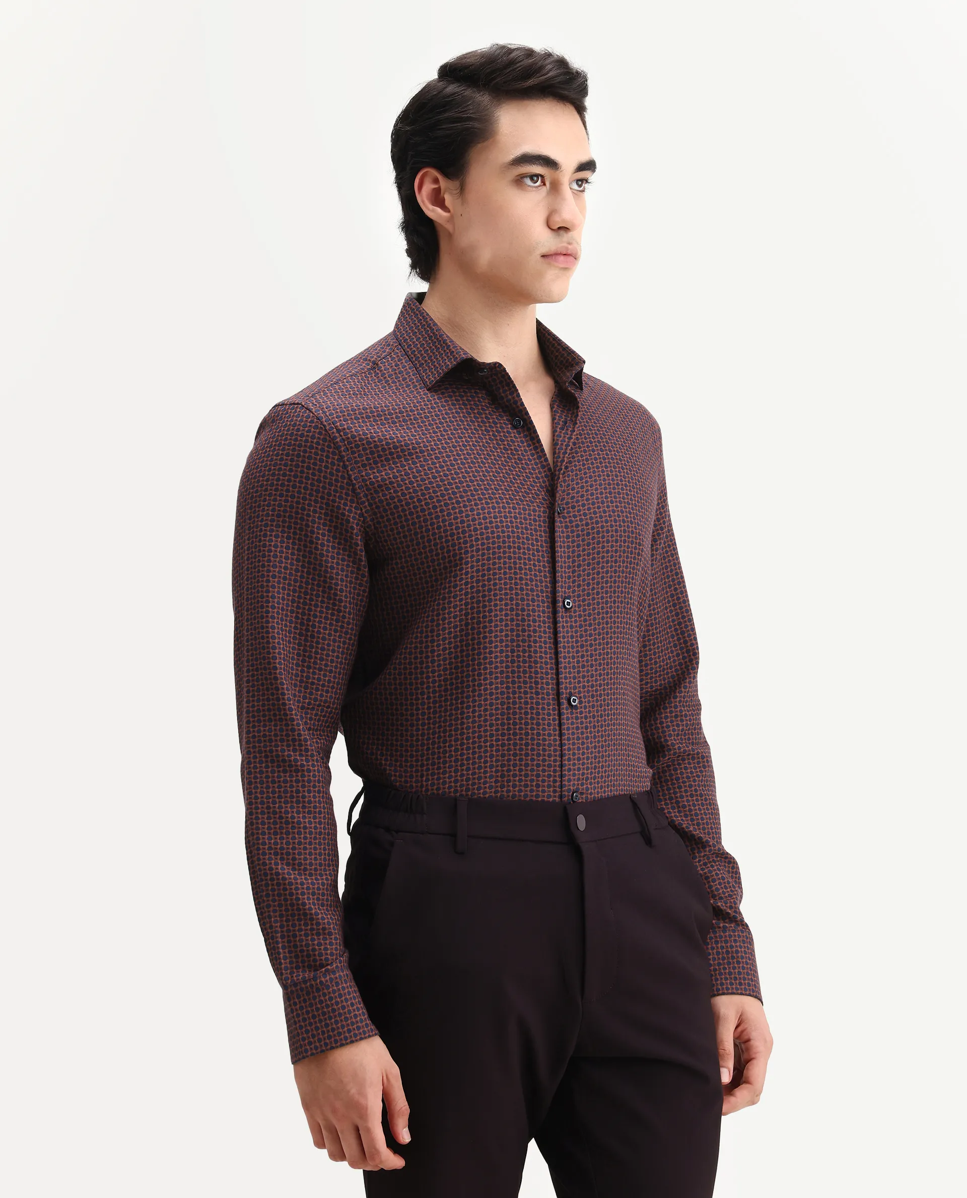 Rare Rabbit Men's Juxe Dark Red Cotton Fabric Spread Collar Regular Fit Geometric Print Shirt - Image 6
