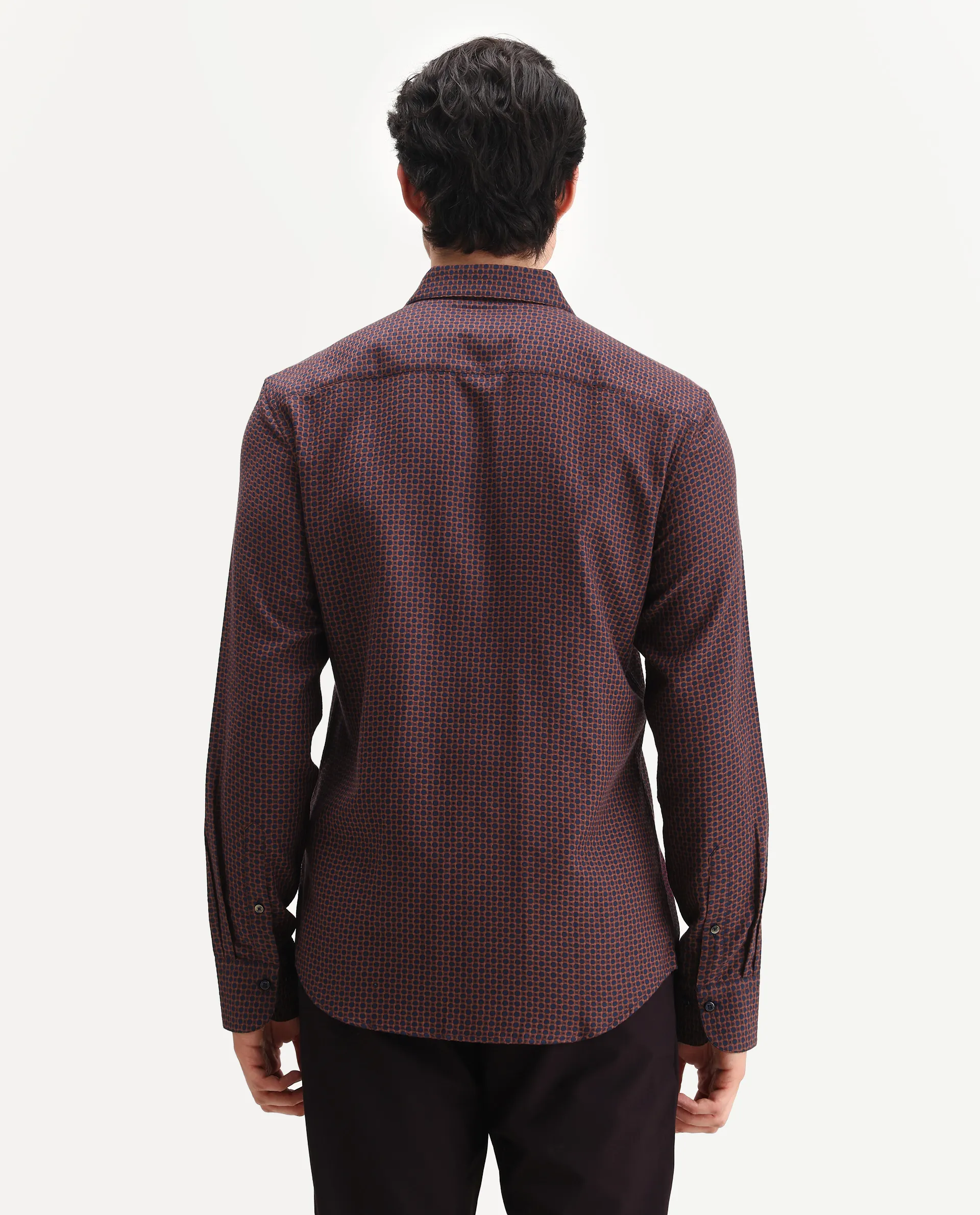 Rare Rabbit Men's Juxe Dark Red Cotton Fabric Spread Collar Regular Fit Geometric Print Shirt - Image 8