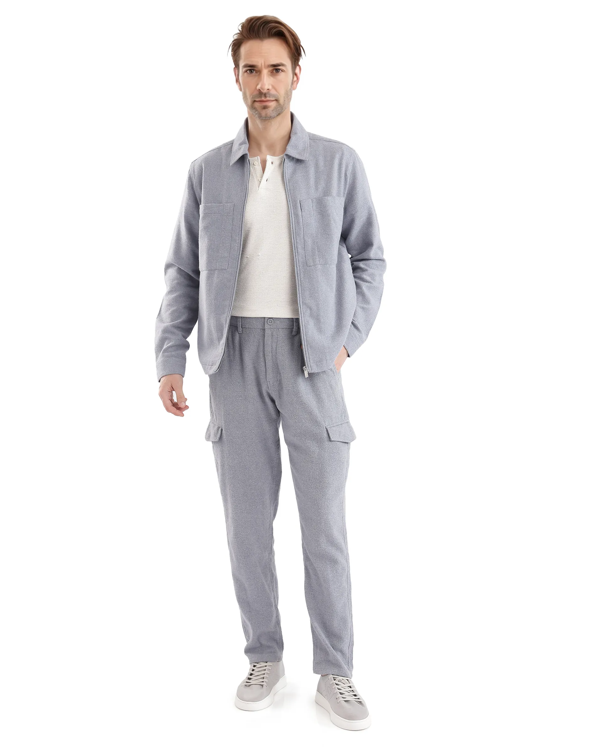 Rare Rabbit Men's Kaai Blue Polyester Blend Plain Regular Fit Full Sleeve Collared Shacket - Image 2
