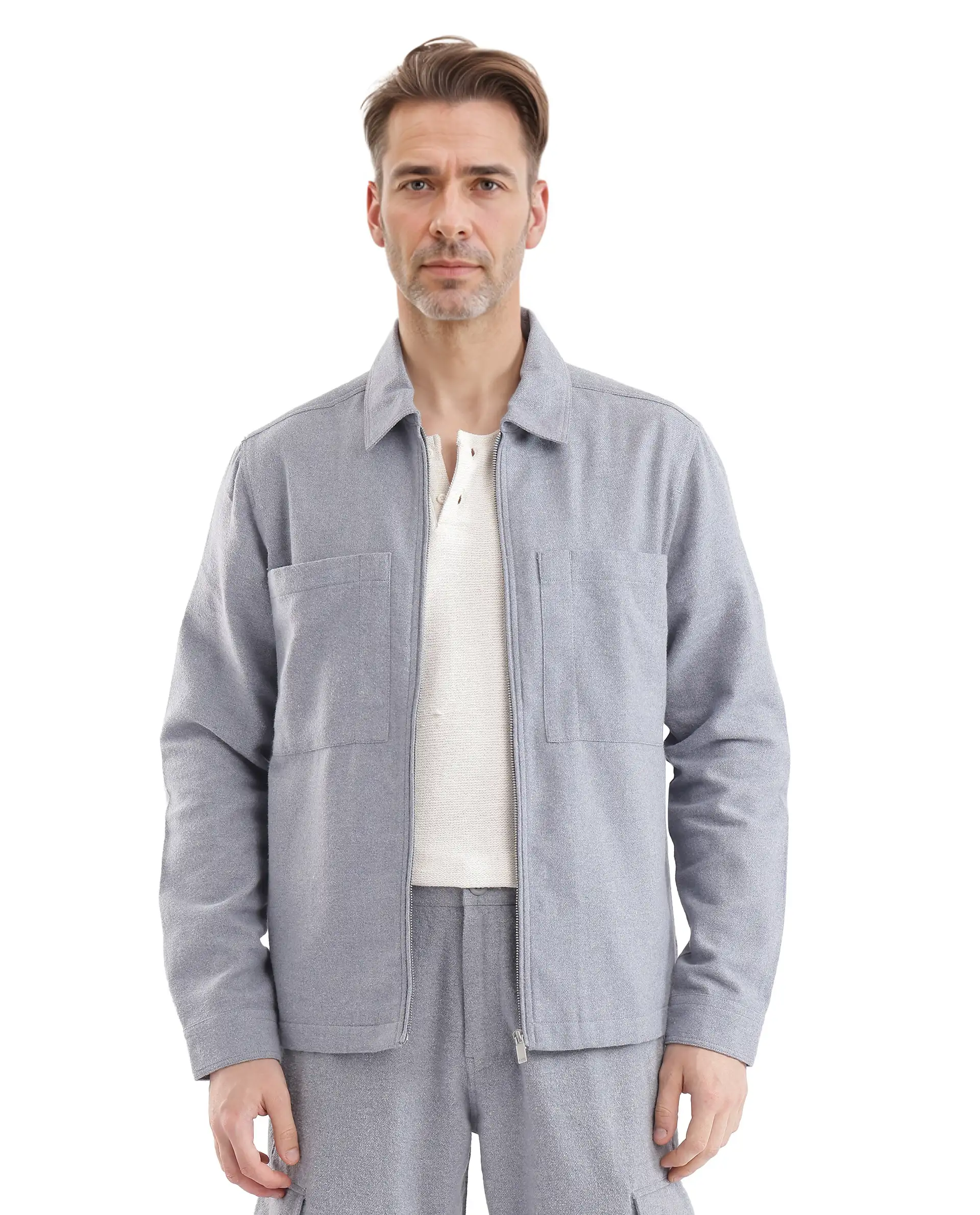 Rare Rabbit Men's Kaai Blue Polyester Blend Plain Regular Fit Full Sleeve Collared Shacket - Image 3