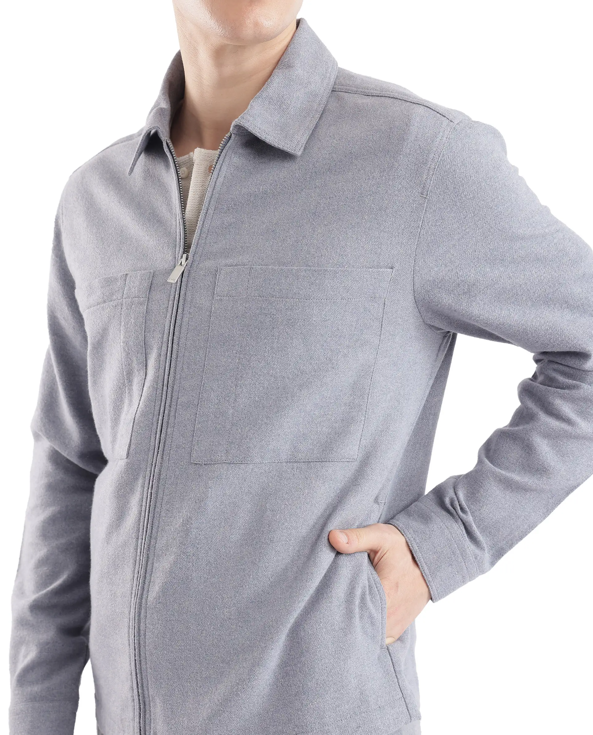Rare Rabbit Men's Kaai Blue Polyester Blend Plain Regular Fit Full Sleeve Collared Shacket - Image 4