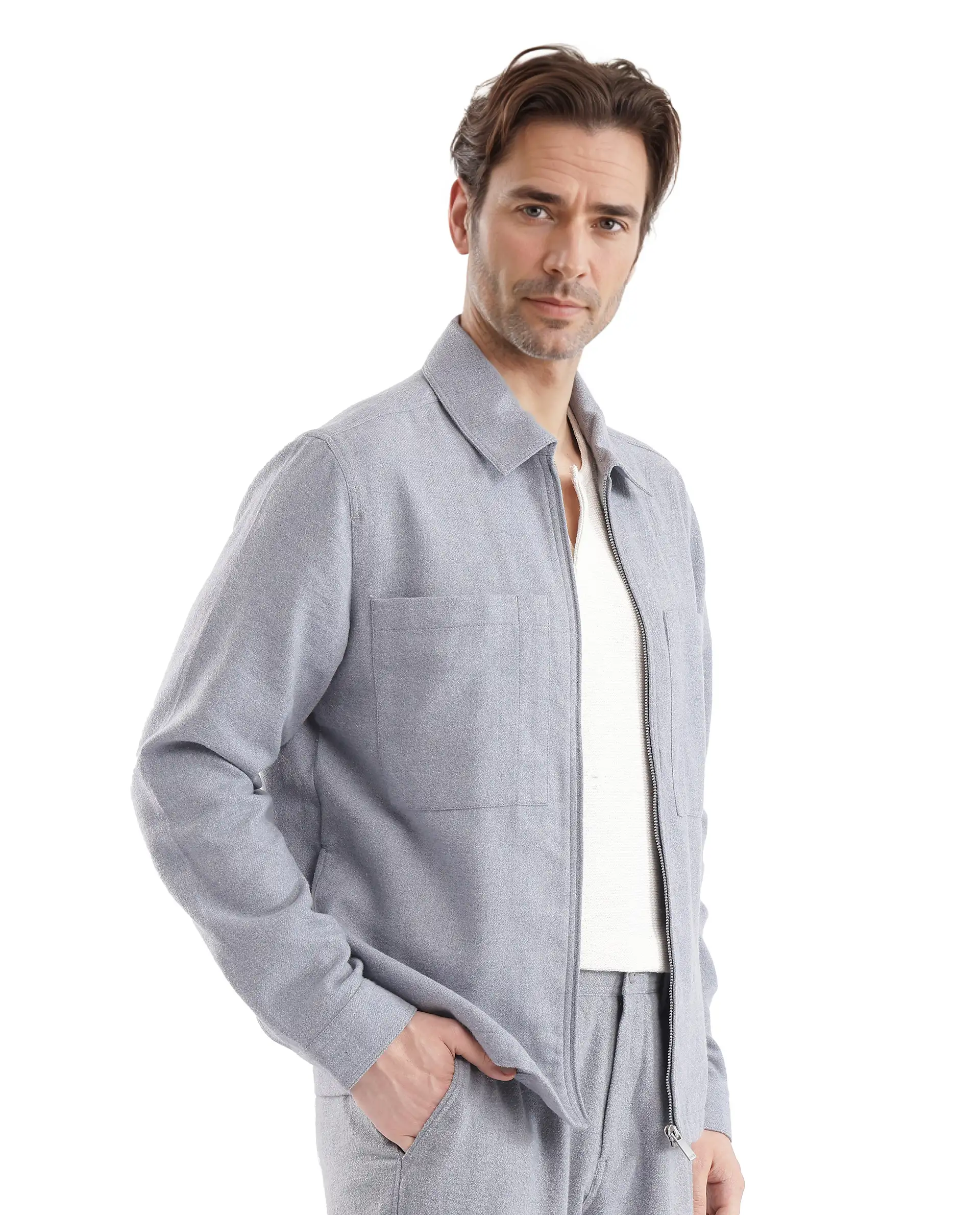 Rare Rabbit Men's Kaai Blue Polyester Blend Plain Regular Fit Full Sleeve Collared Shacket - Image 7