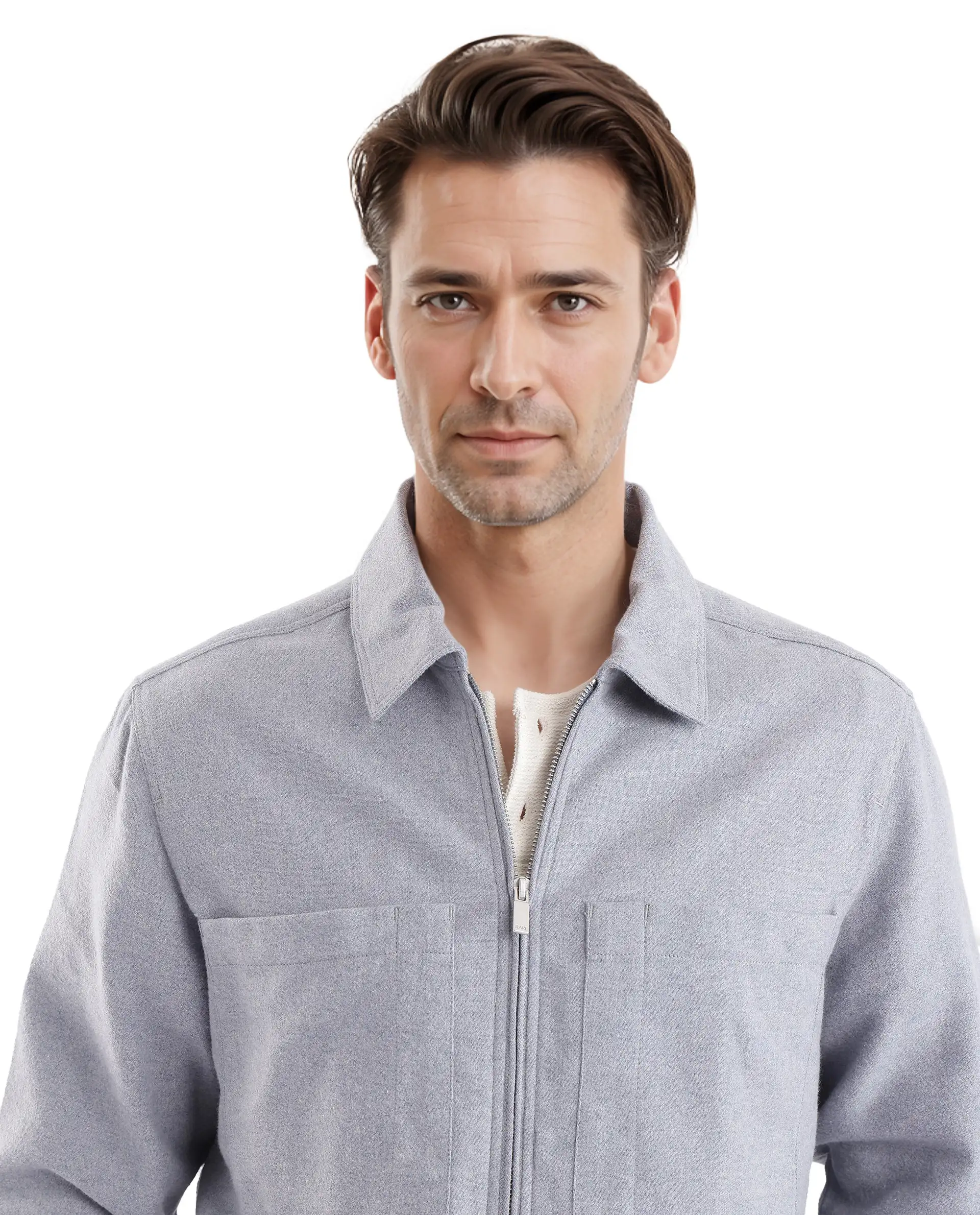 Rare Rabbit Men's Kaai Blue Polyester Blend Plain Regular Fit Full Sleeve Collared Shacket - Image 8