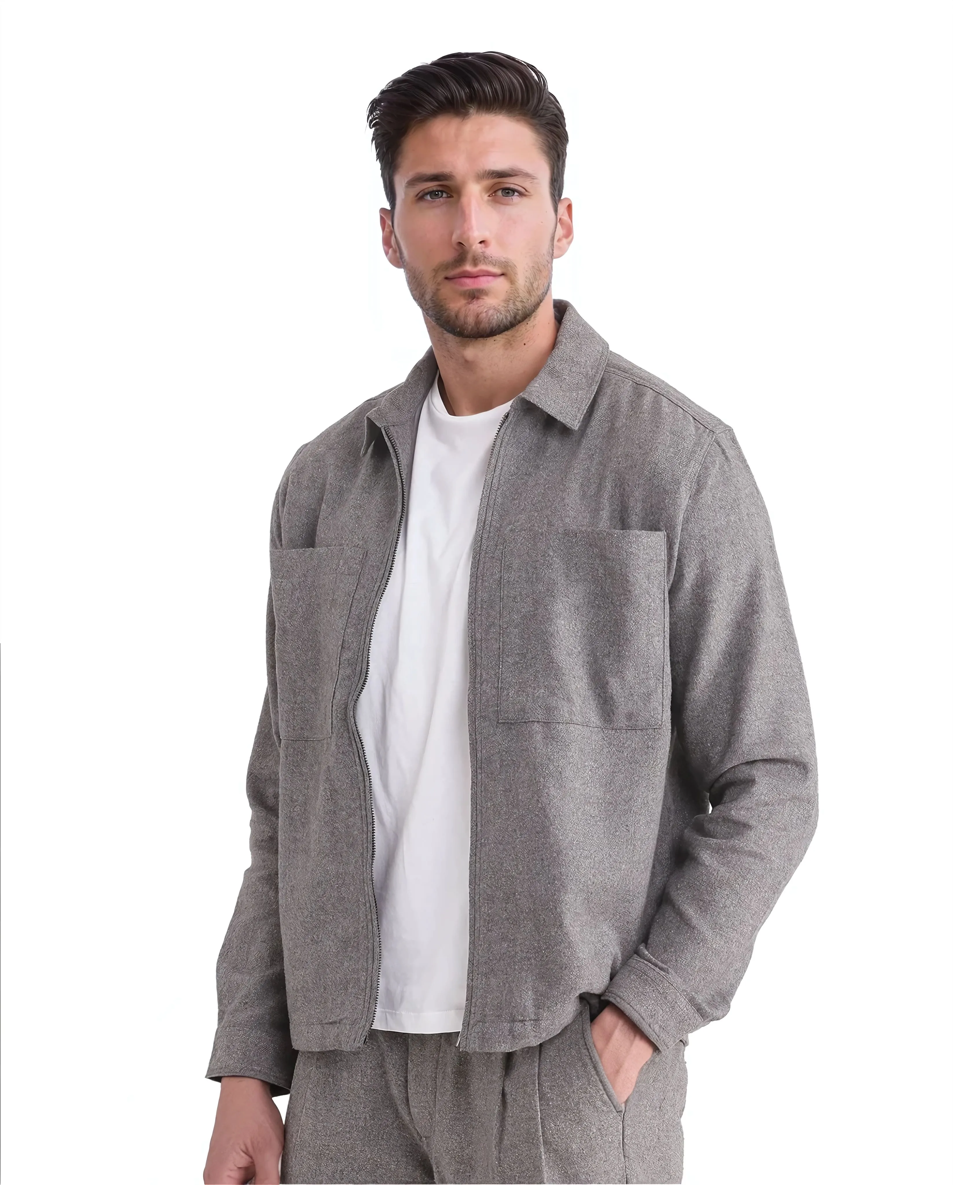 Rare Rabbit Men's Kaai Dark Grey Polyester Blend Plain Regular Fit Full Sleeve Collared Shacket - Image 4