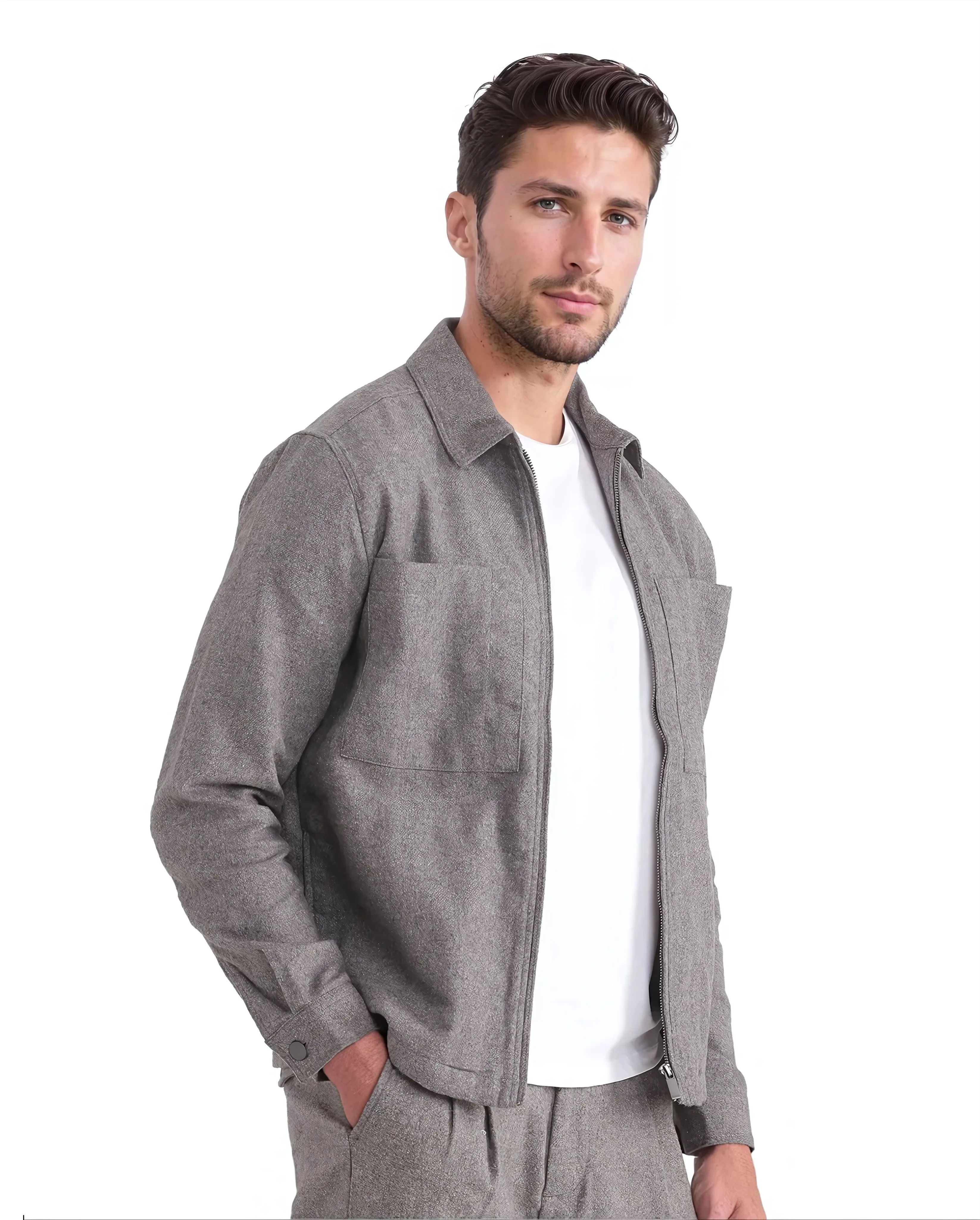 Rare Rabbit Men's Kaai Dark Grey Polyester Blend Plain Regular Fit Full Sleeve Collared Shacket - Image 5
