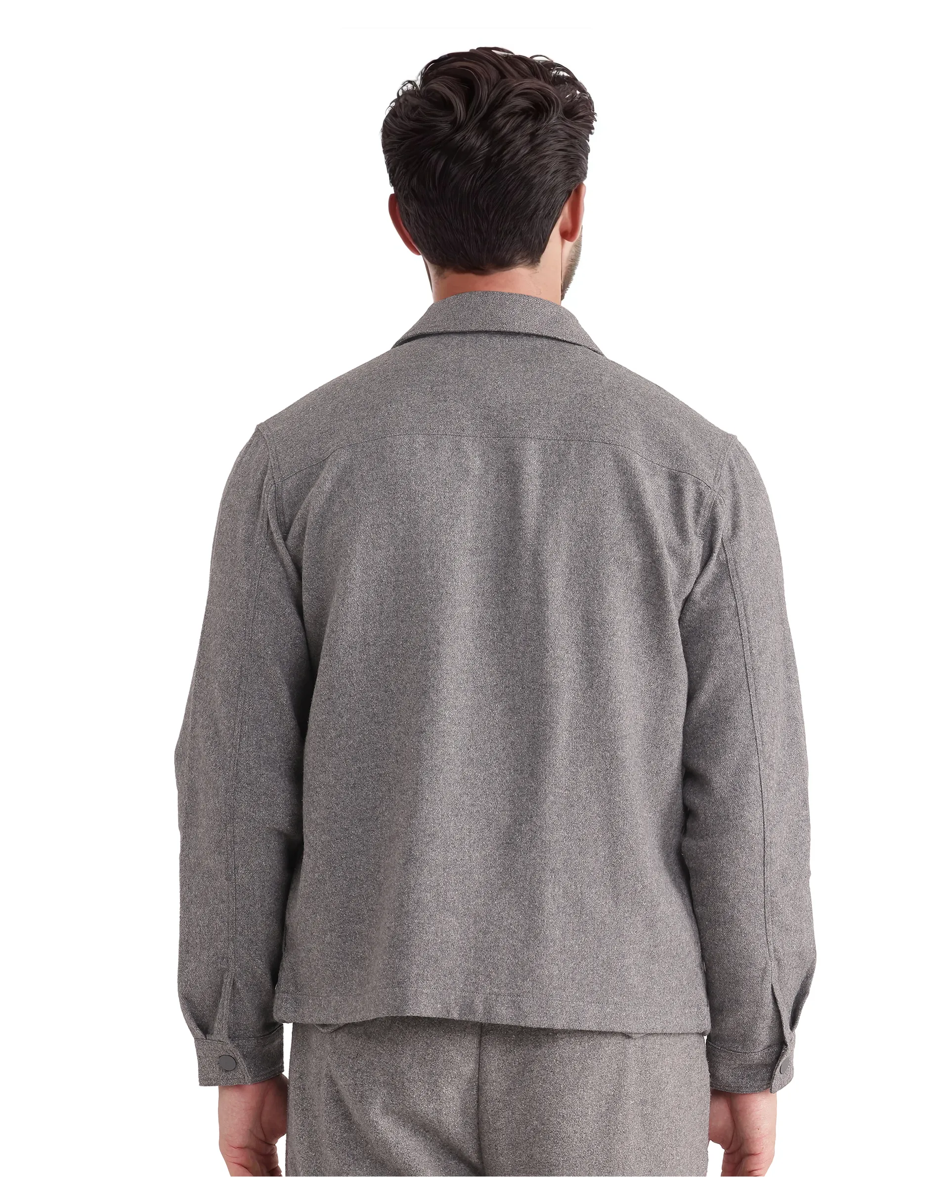 Rare Rabbit Men's Kaai Dark Grey Polyester Blend Plain Regular Fit Full Sleeve Collared Shacket - Image 6