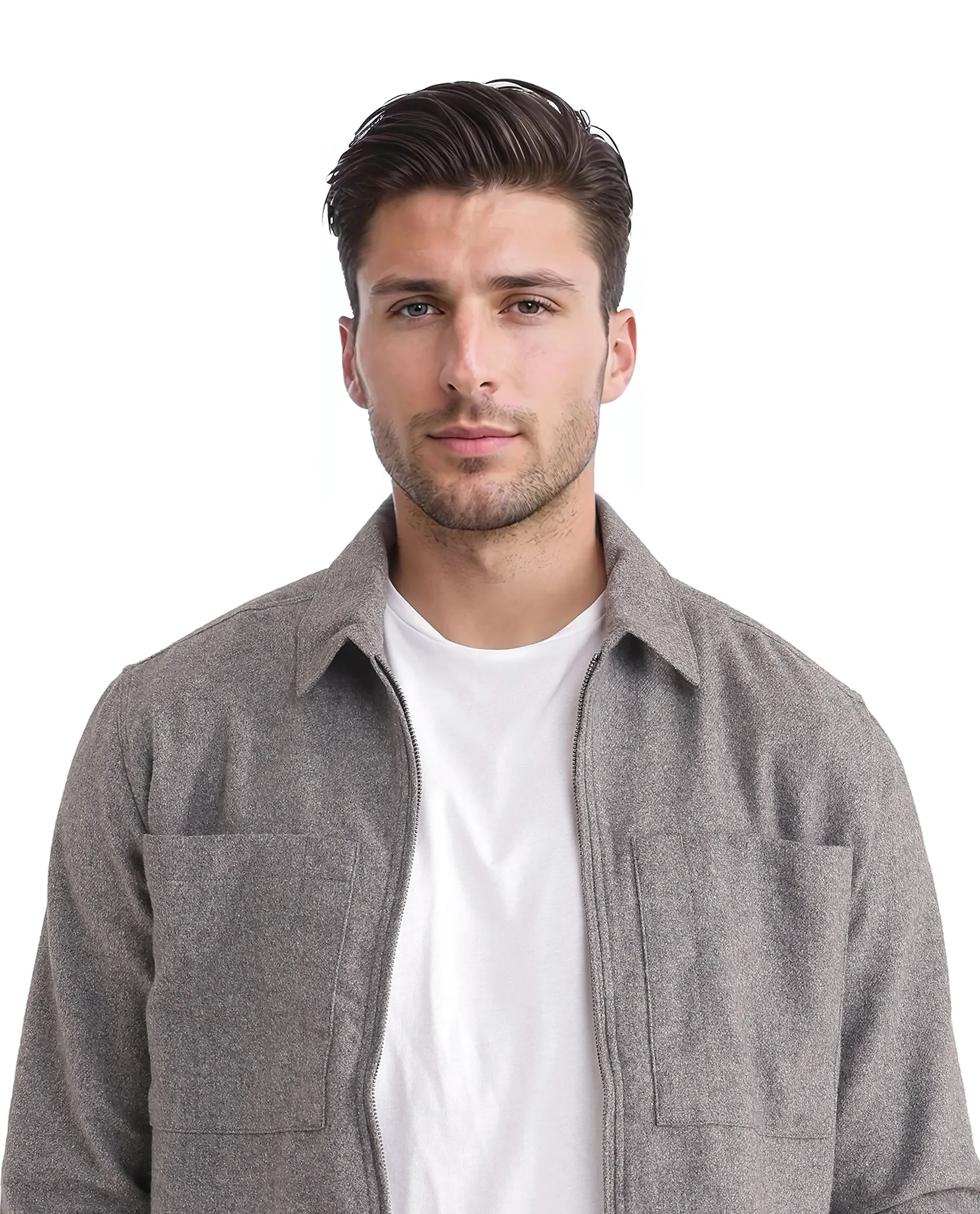 Rare Rabbit Men's Kaai Dark Grey Polyester Blend Plain Regular Fit Full Sleeve Collared Shacket - Image 7