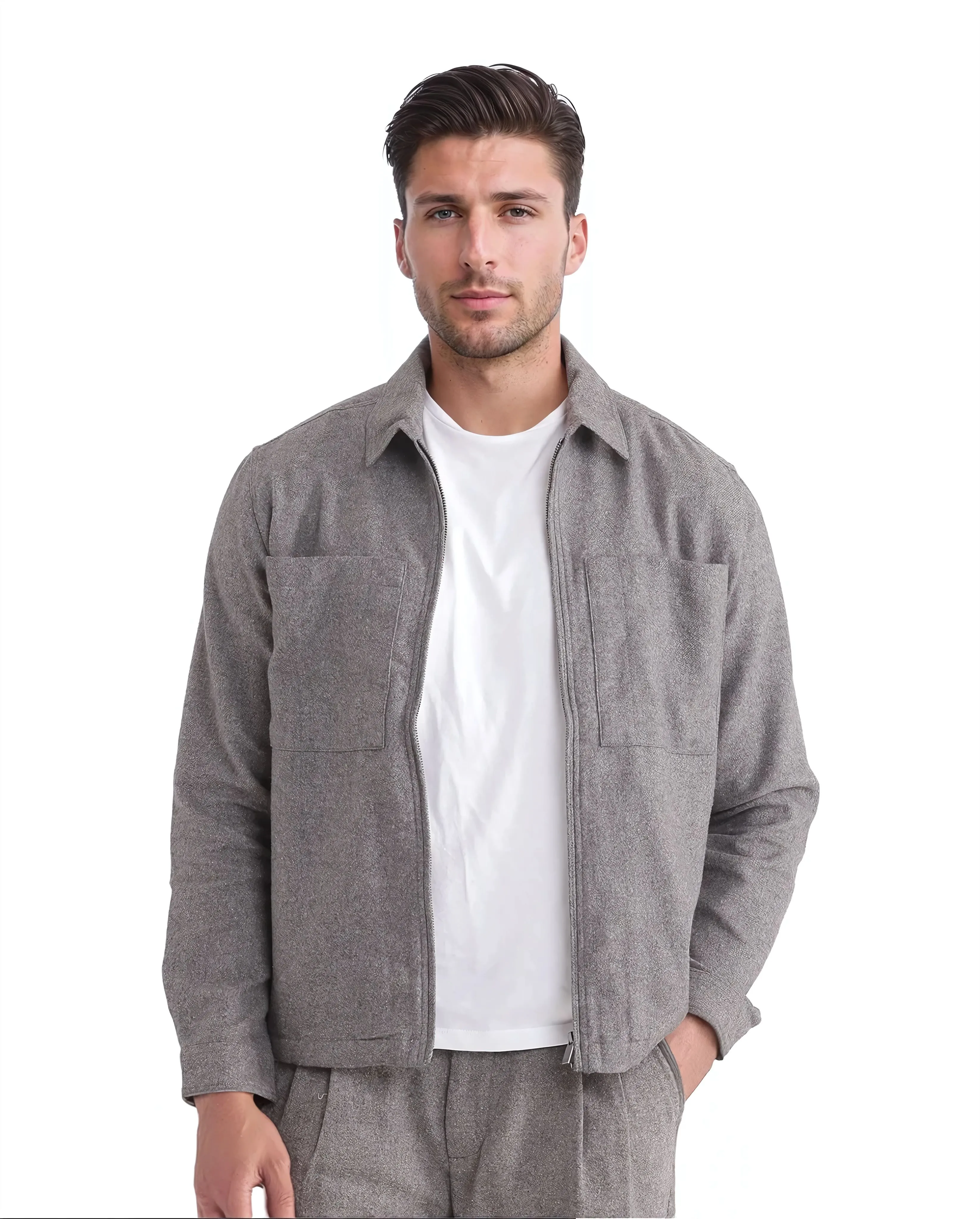 Rare Rabbit Men's Kaai Dark Grey Polyester Blend Plain Regular Fit Full Sleeve Collared Shacket - Image 8