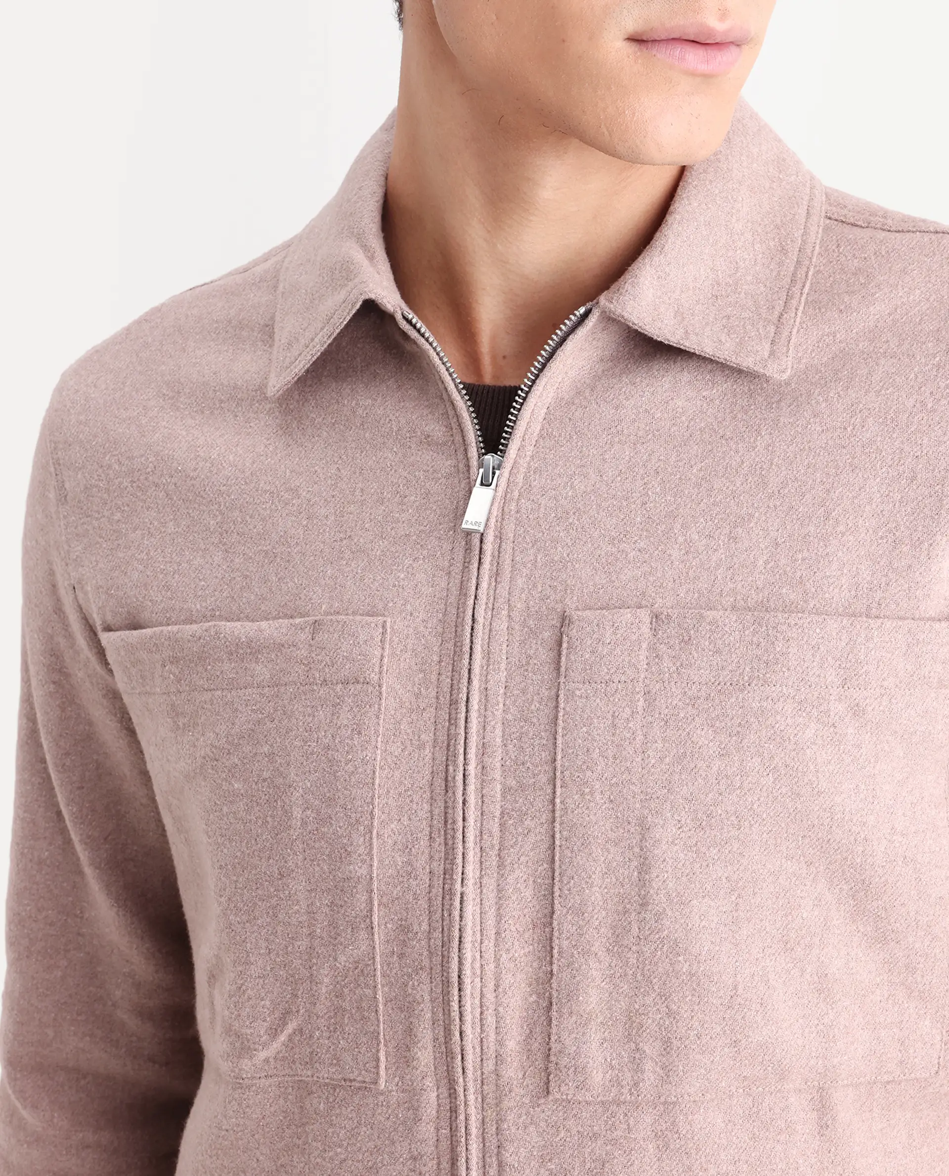 Rare Rabbit Men's Kaai Peach Polyester Blend Plain Regular Fit Full Sleeve Collared Shacket - Image 4