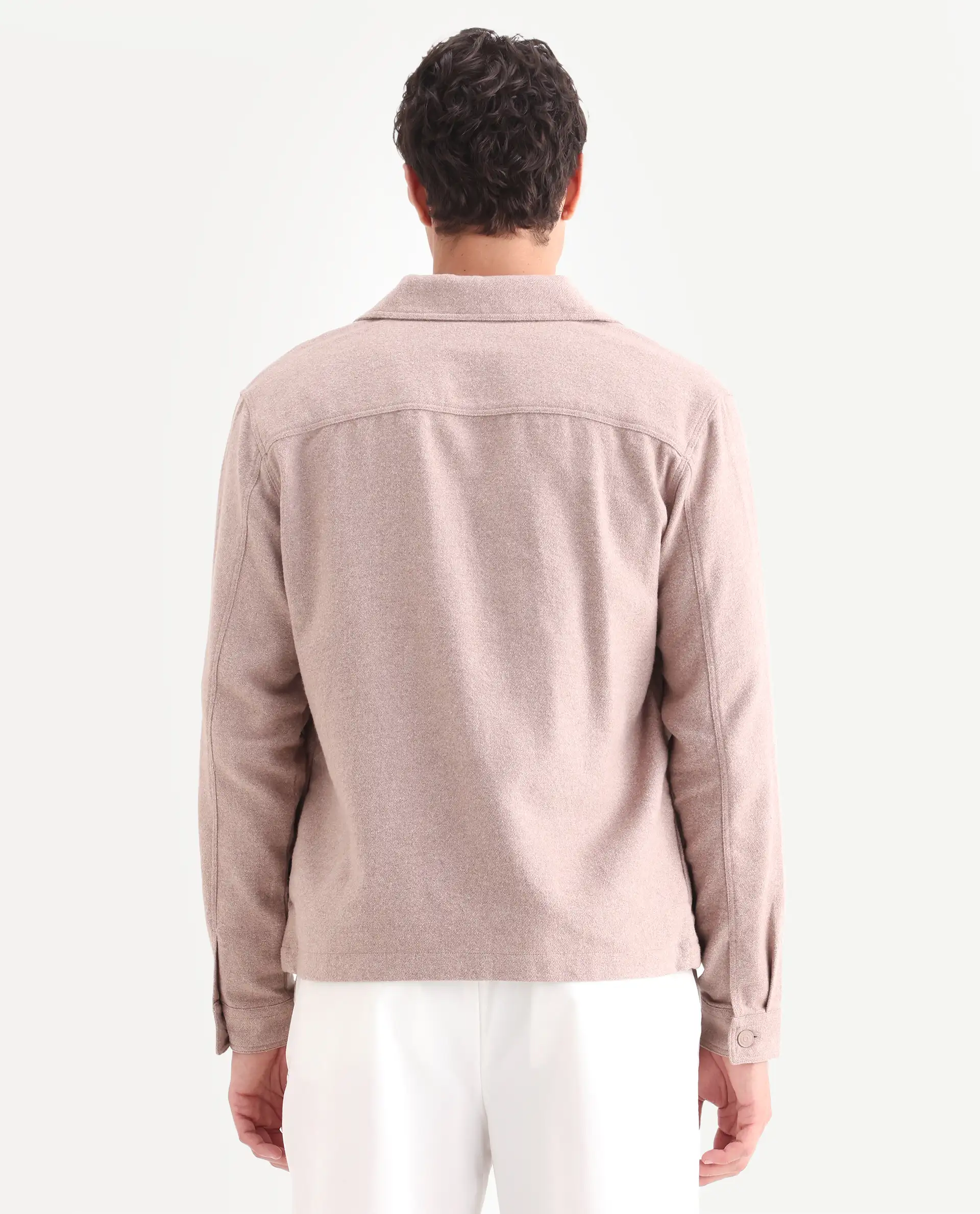 Rare Rabbit Men's Kaai Peach Polyester Blend Plain Regular Fit Full Sleeve Collared Shacket - Image 7