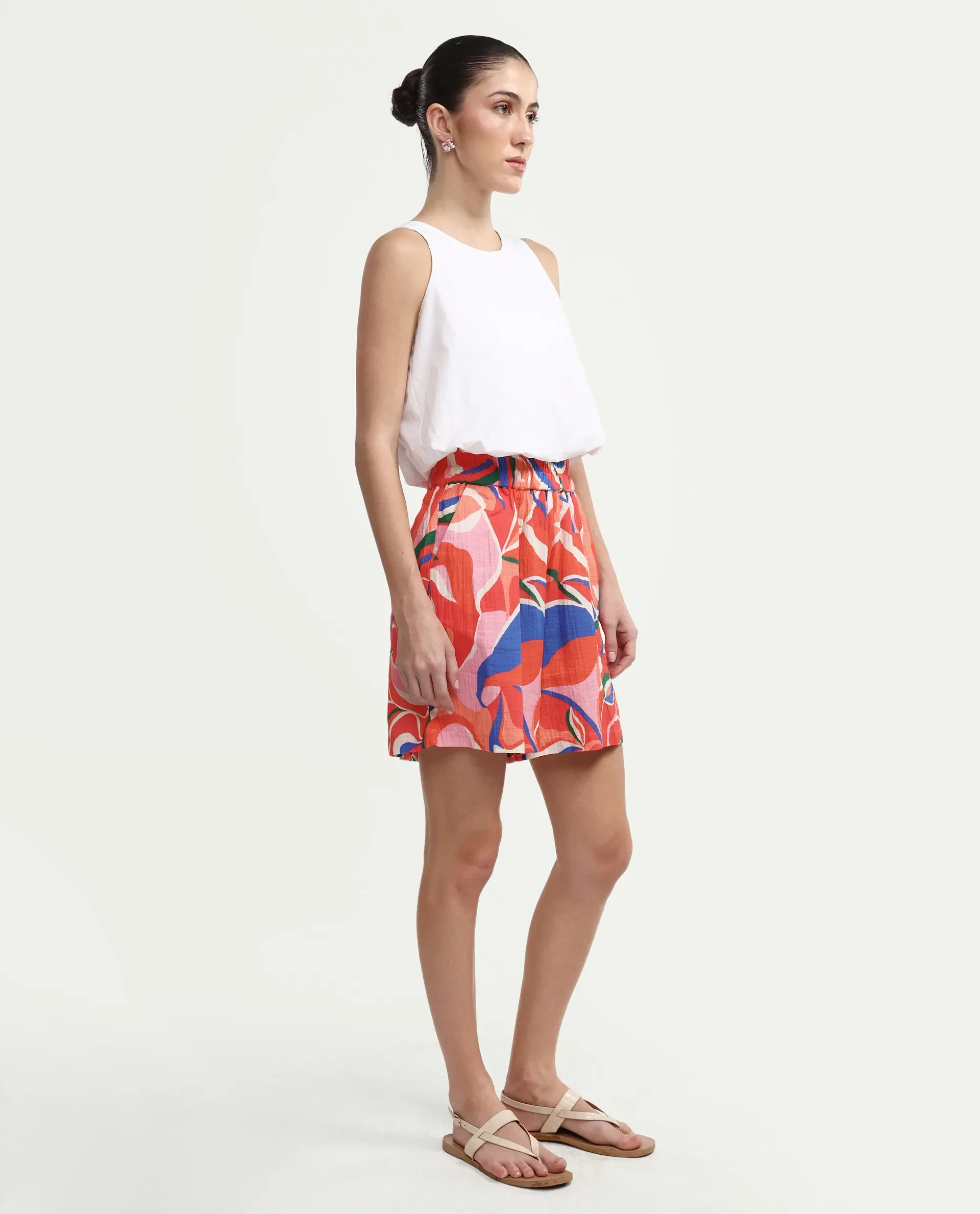 Rareism Women's Kabuto-B Multi Cotton Blend Abstract Print Mini Relaxed Fit Shorts - Image 6