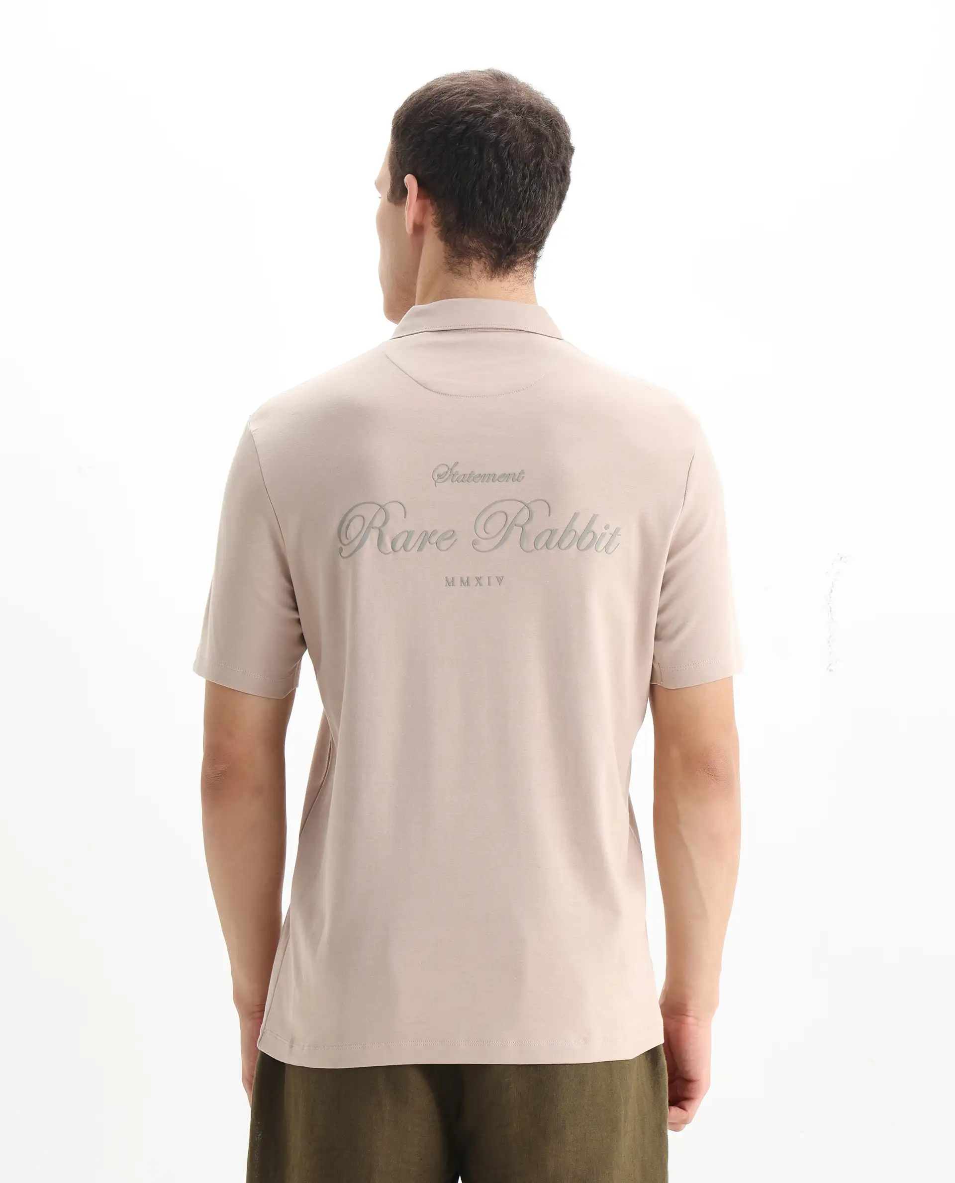 Rare Rabbit Men's Kace Beige Cotton Plain Oversized Fit Half Sleeve Polo - Image 8