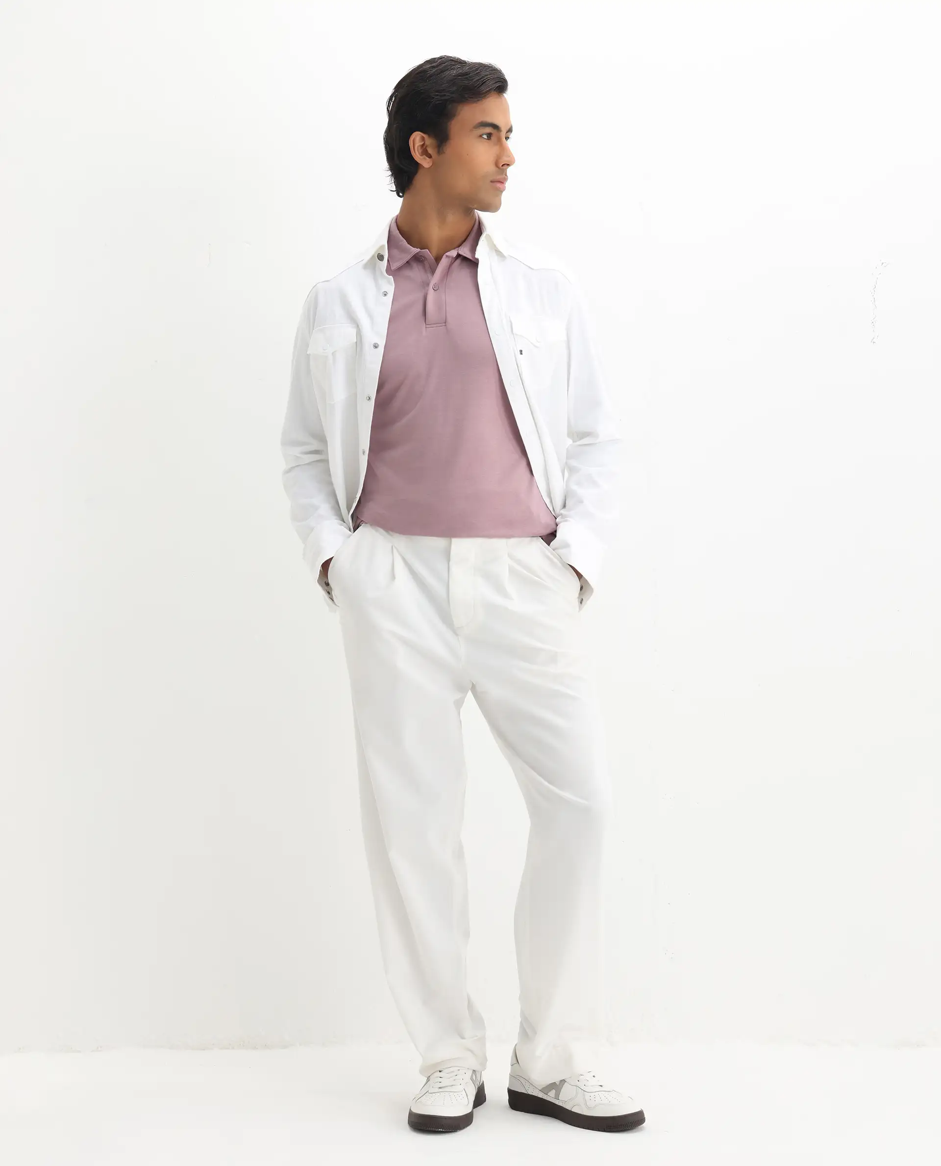 Rare Rabbit Men's Kace - Dusky Pink Cotton Plain Oversized Fit Half Sleeve Polo - Image 2