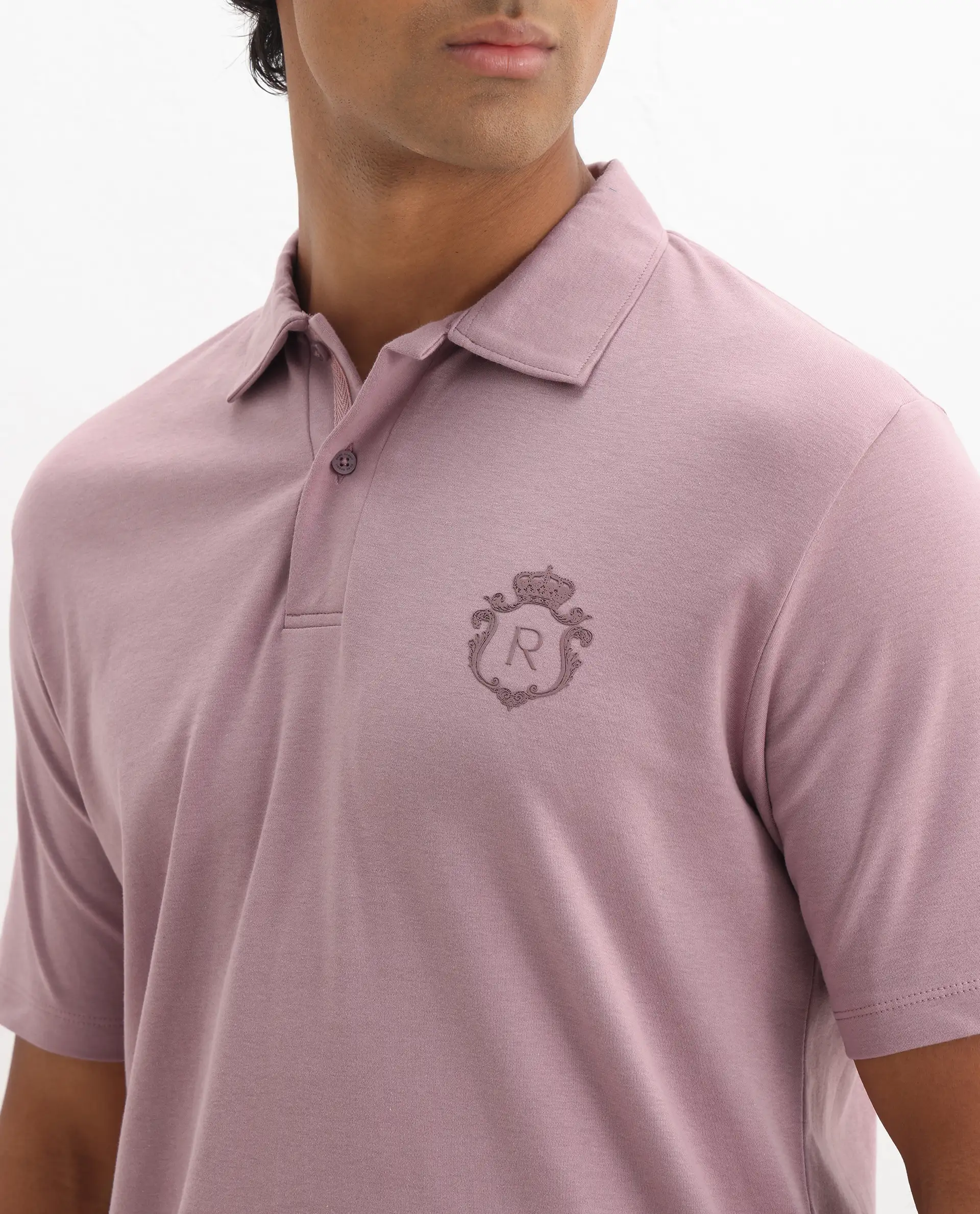 Rare Rabbit Men's Kace - Dusky Pink Cotton Plain Oversized Fit Half Sleeve Polo - Image 3