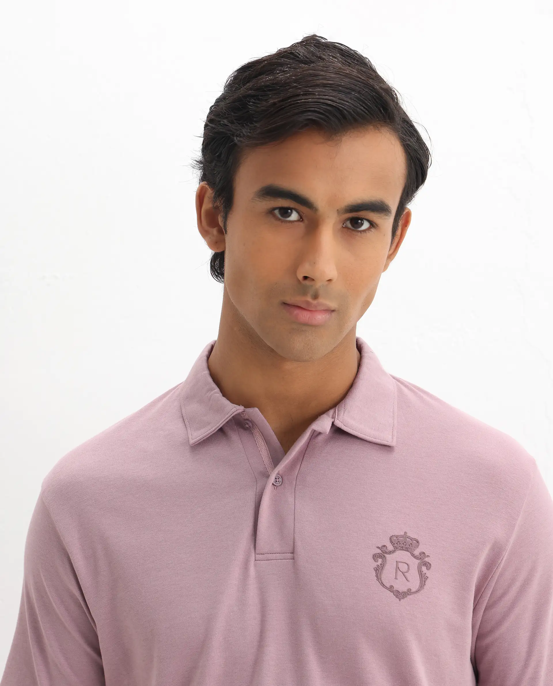 Rare Rabbit Men's Kace - Dusky Pink Cotton Plain Oversized Fit Half Sleeve Polo - Image 7