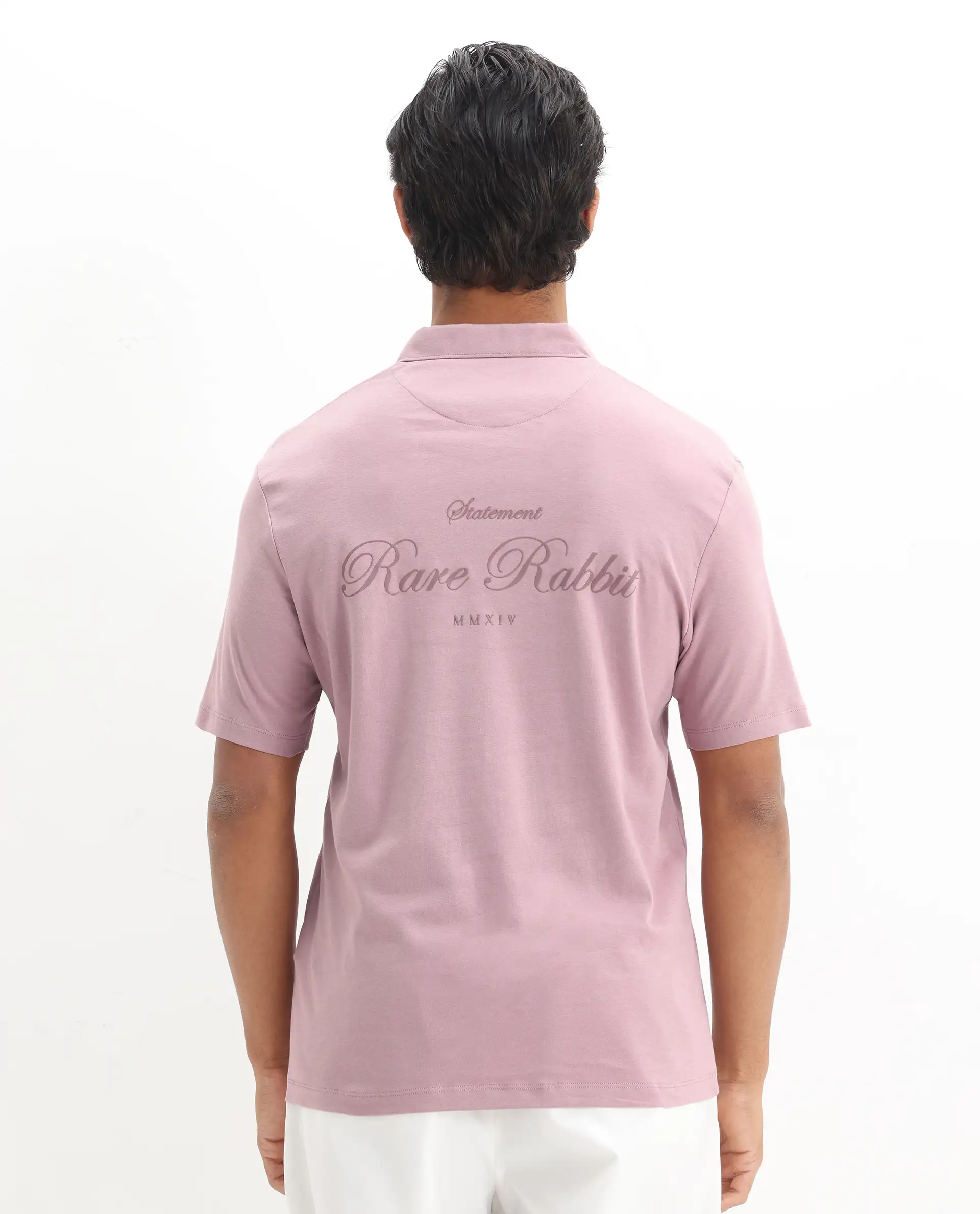 Rare Rabbit Men's Kace - Dusky Pink Cotton Plain Oversized Fit Half Sleeve Polo - Image 8