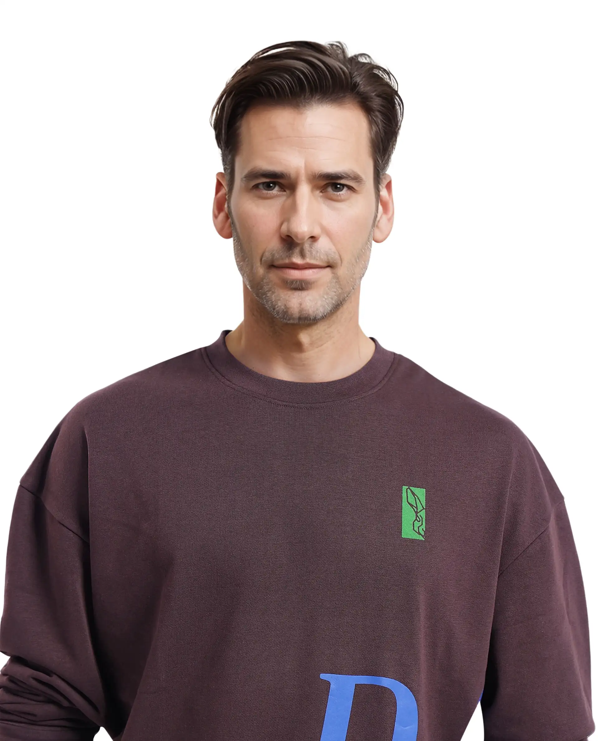 Rare Rabbit Men's Kacey Dark Brown Cotton Graphic Print Oversized Fit Full Sleeve Crew Neck Sweatshirt - Image 5