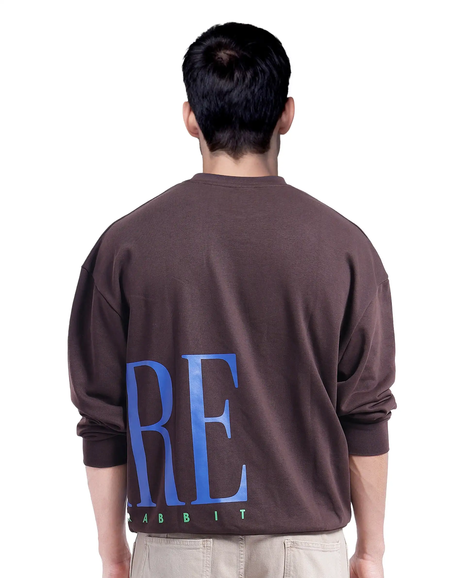 Rare Rabbit Men's Kacey Dark Brown Cotton Graphic Print Oversized Fit Full Sleeve Crew Neck Sweatshirt - Image 8