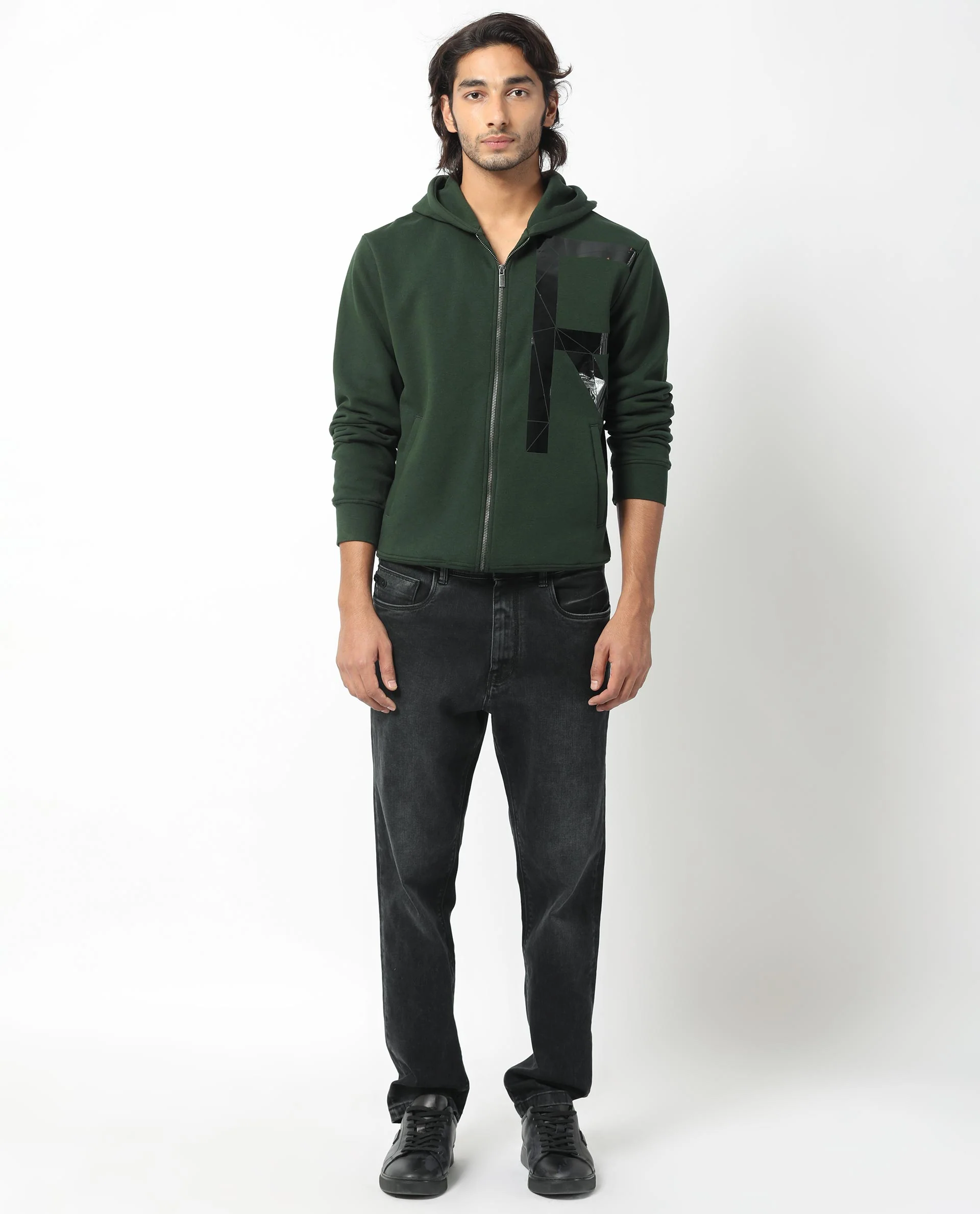 Rare Rabbit Men's Kaden Green Cotton Graphic Print Regular Fit Full Sleeve Hooded Sweatshirt - Image 10