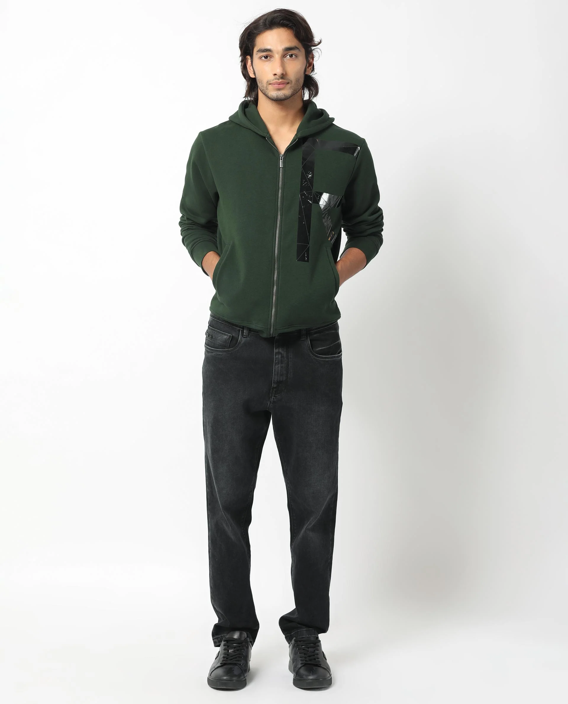 Rare Rabbit Men's Kaden Green Cotton Graphic Print Regular Fit Full Sleeve Hooded Sweatshirt - Image 2