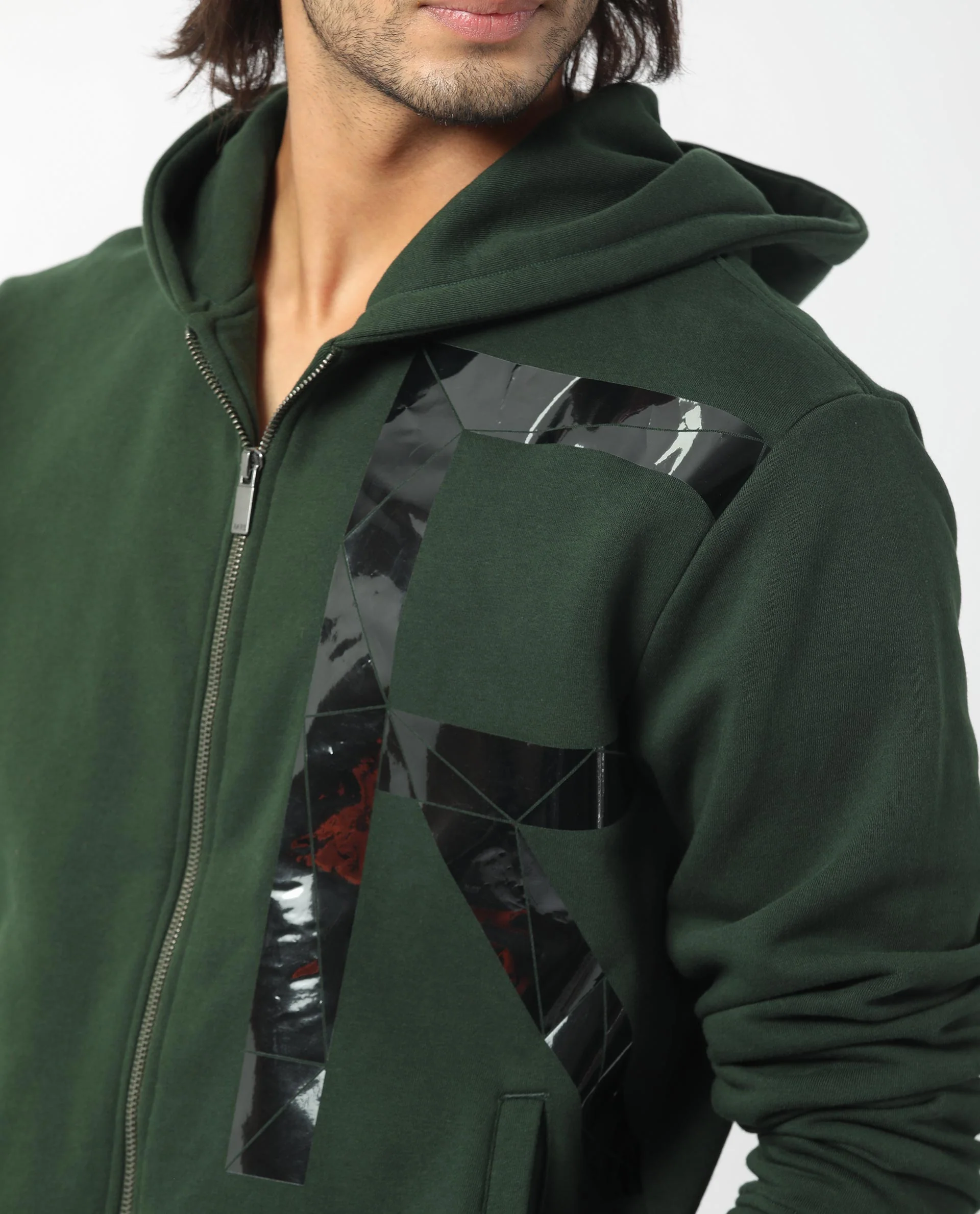 Rare Rabbit Men's Kaden Green Cotton Graphic Print Regular Fit Full Sleeve Hooded Sweatshirt - Image 4
