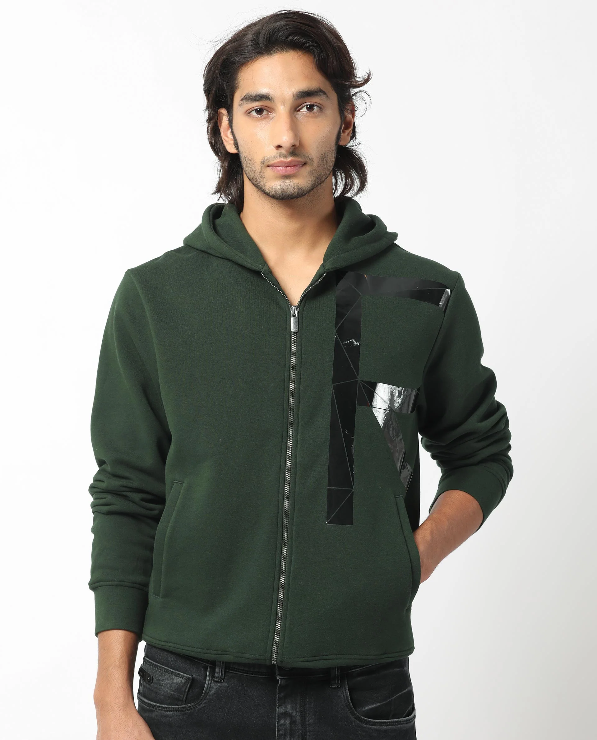 Rare Rabbit Men's Kaden Green Cotton Graphic Print Regular Fit Full Sleeve Hooded Sweatshirt - Image 5