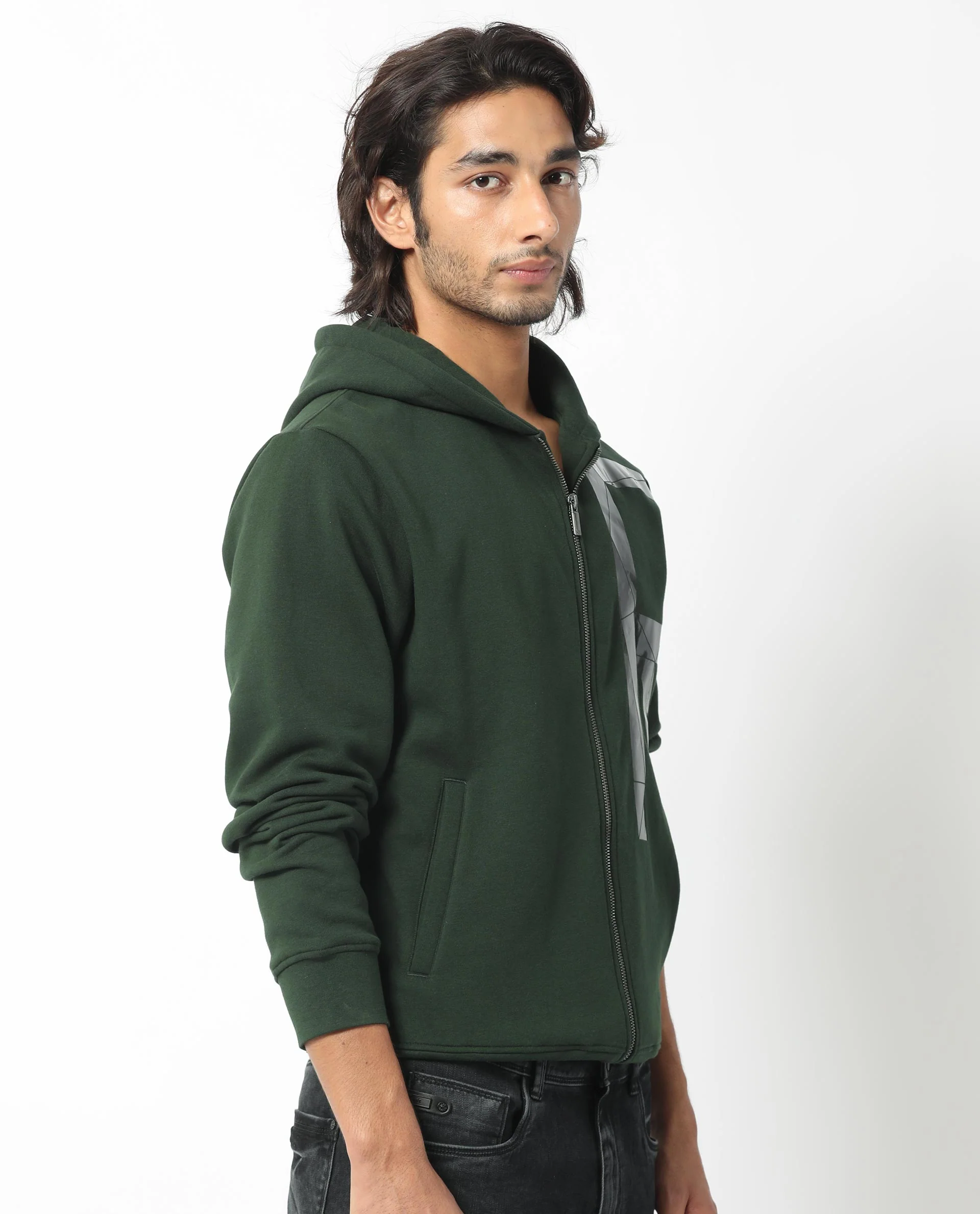 Rare Rabbit Men's Kaden Green Cotton Graphic Print Regular Fit Full Sleeve Hooded Sweatshirt - Image 7