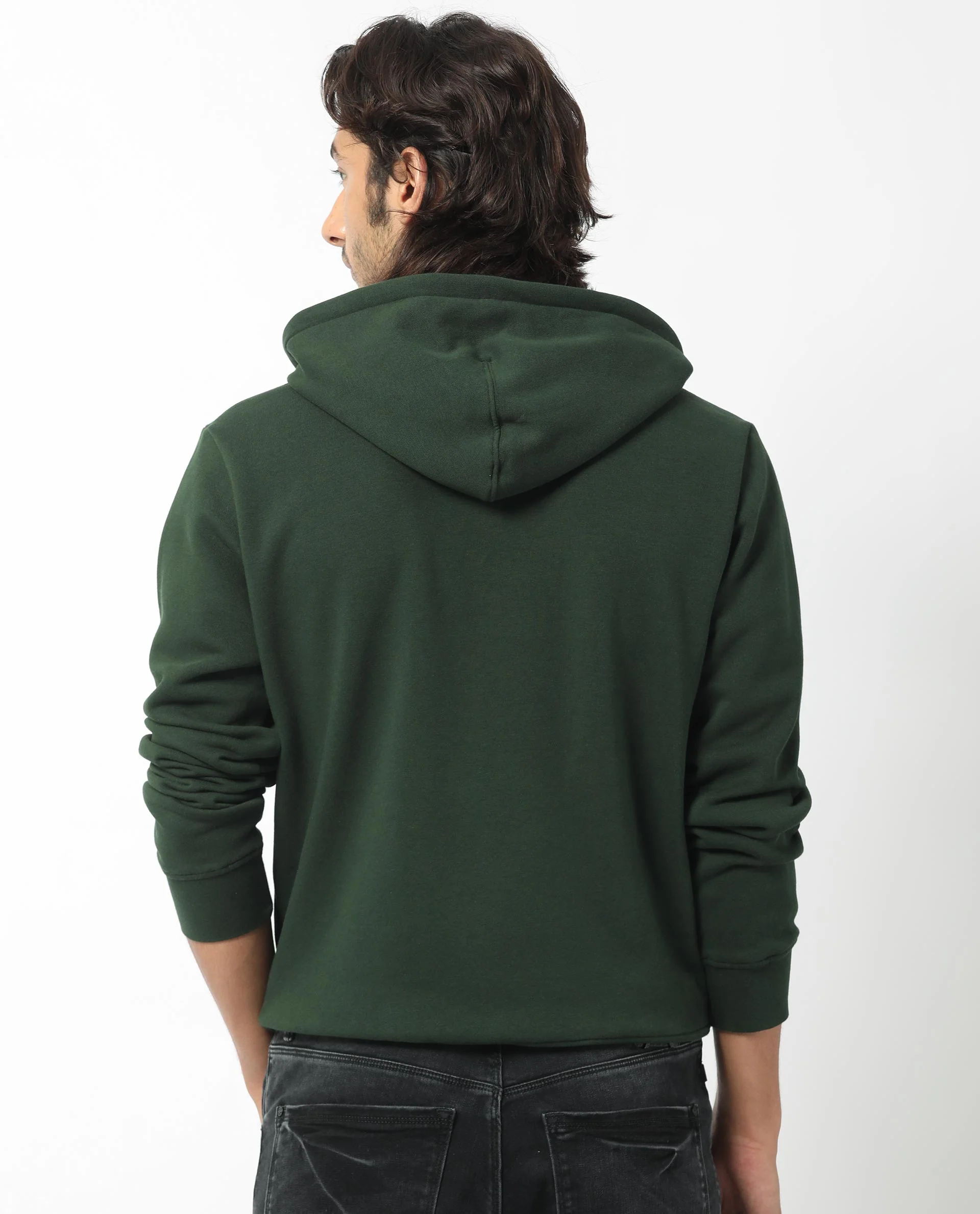 Rare Rabbit Men's Kaden Green Cotton Graphic Print Regular Fit Full Sleeve Hooded Sweatshirt - Image 8