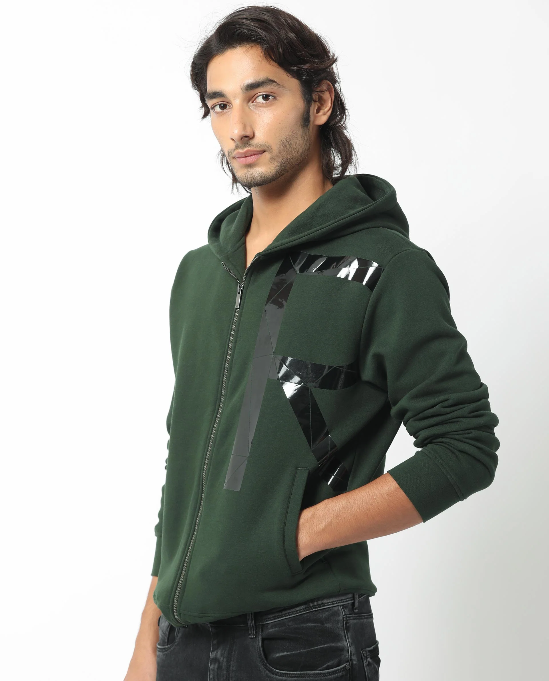 Rare Rabbit Men's Kaden Green Cotton Graphic Print Regular Fit Full Sleeve Hooded Sweatshirt - Image 9