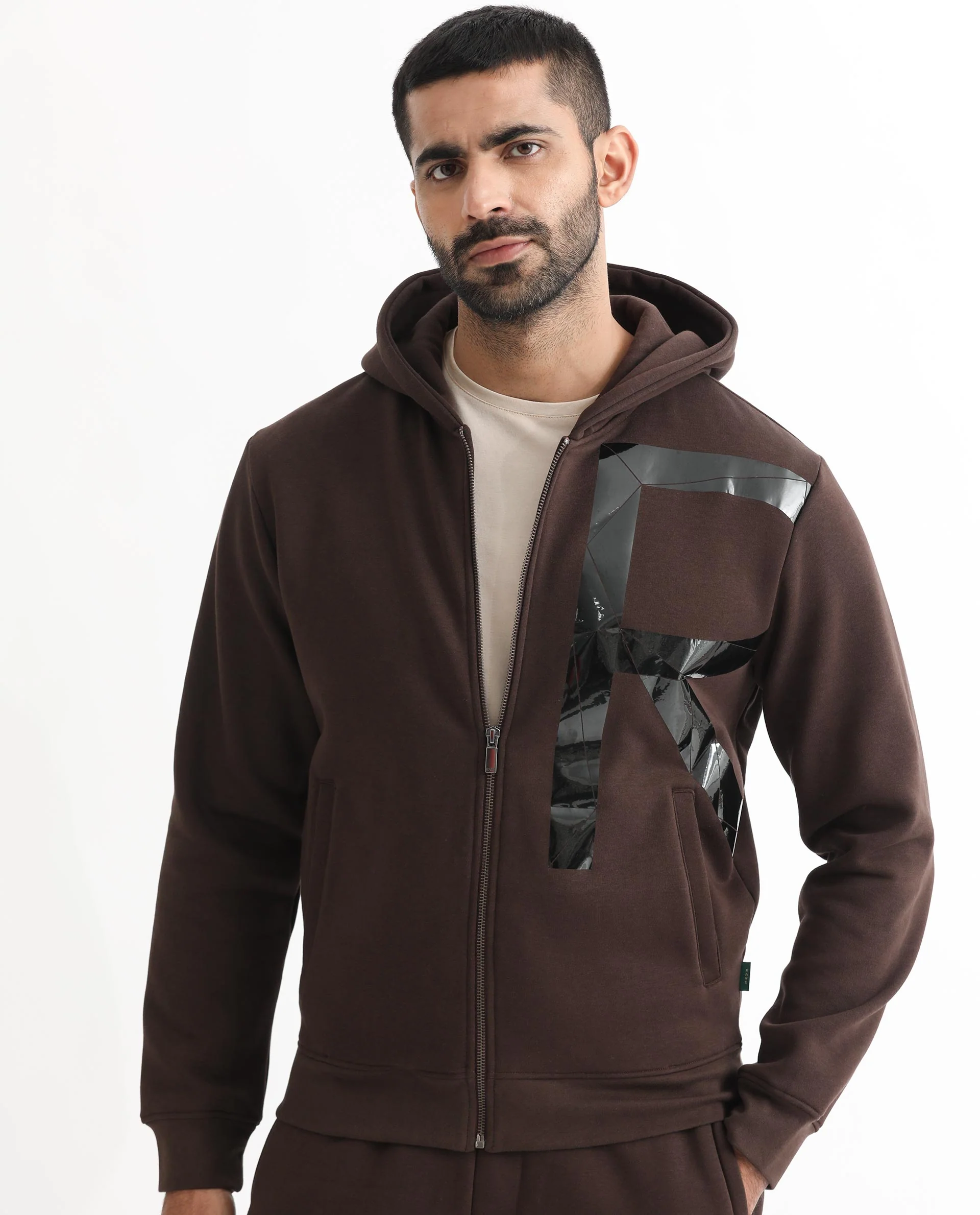 Rare Rabbit Men's Kaden Maroon Cotton Graphic Print Regular Fit Full Sleeve Hooded Sweatshirt
