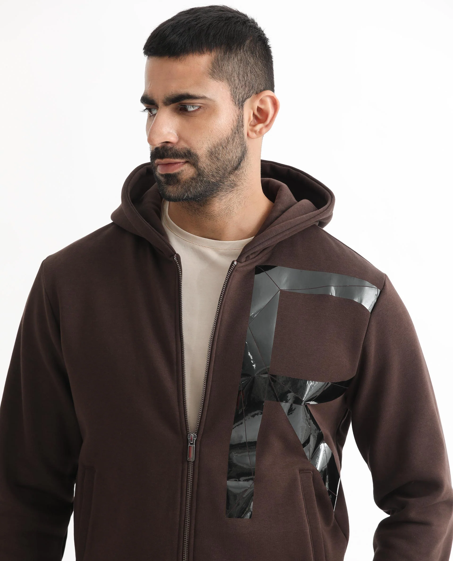 Rare Rabbit Men's Kaden Maroon Cotton Graphic Print Regular Fit Full Sleeve Hooded Sweatshirt - Image 2